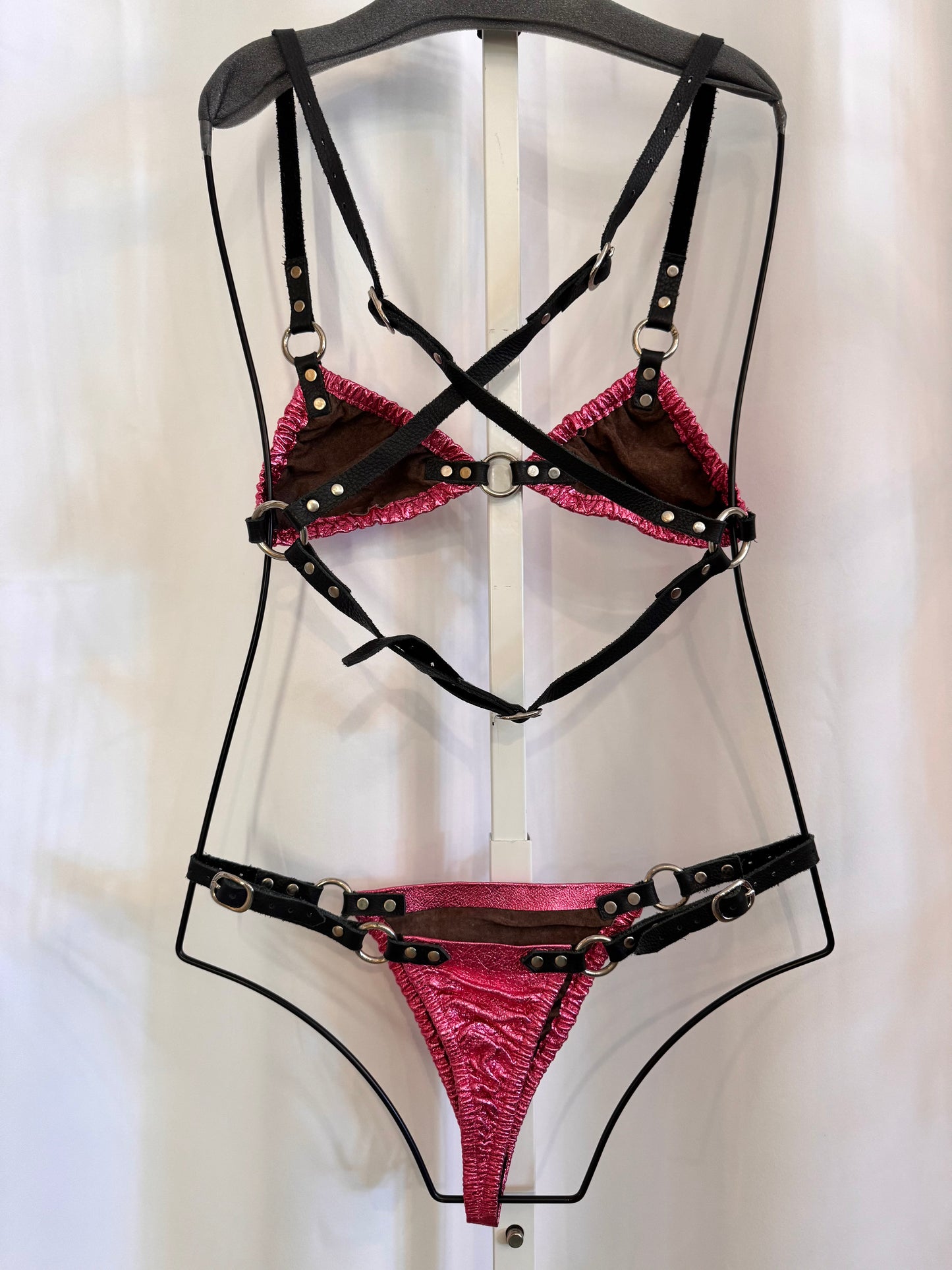 Pink Leather Rave Bikini Set