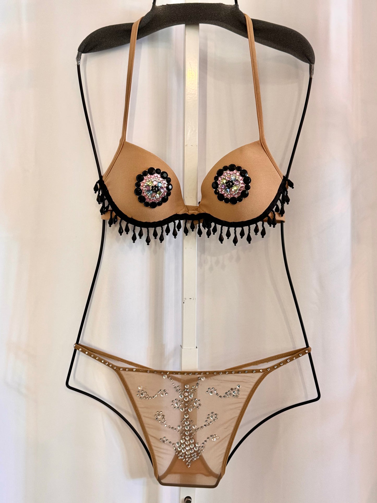Burlesque Nude Beaded Bra & Panty Set