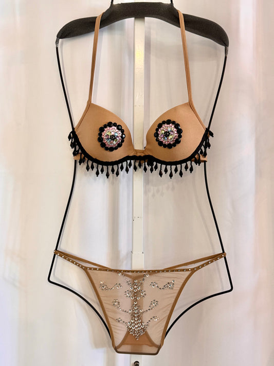 Burlesque Nude Beaded Bra & Panty Set