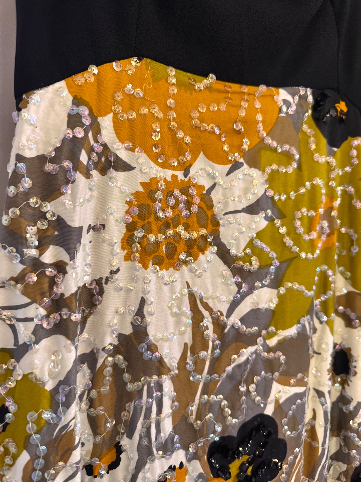 60s/70s Black & Marigold Floral Dress
