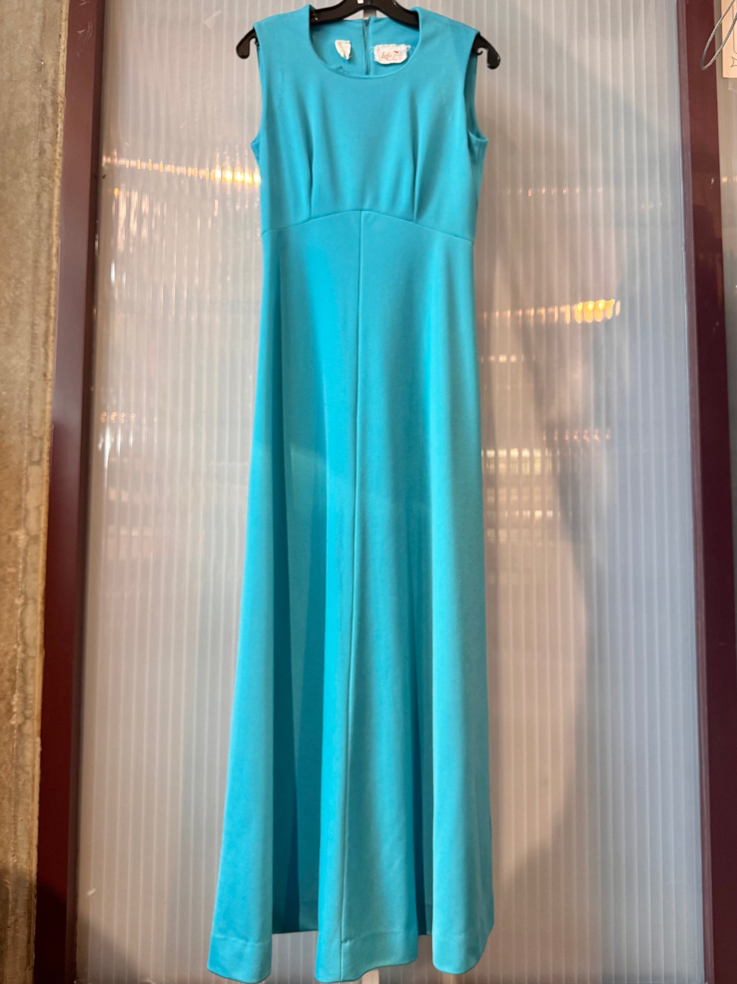 1970s Blue and Green Dress + Jacket Set