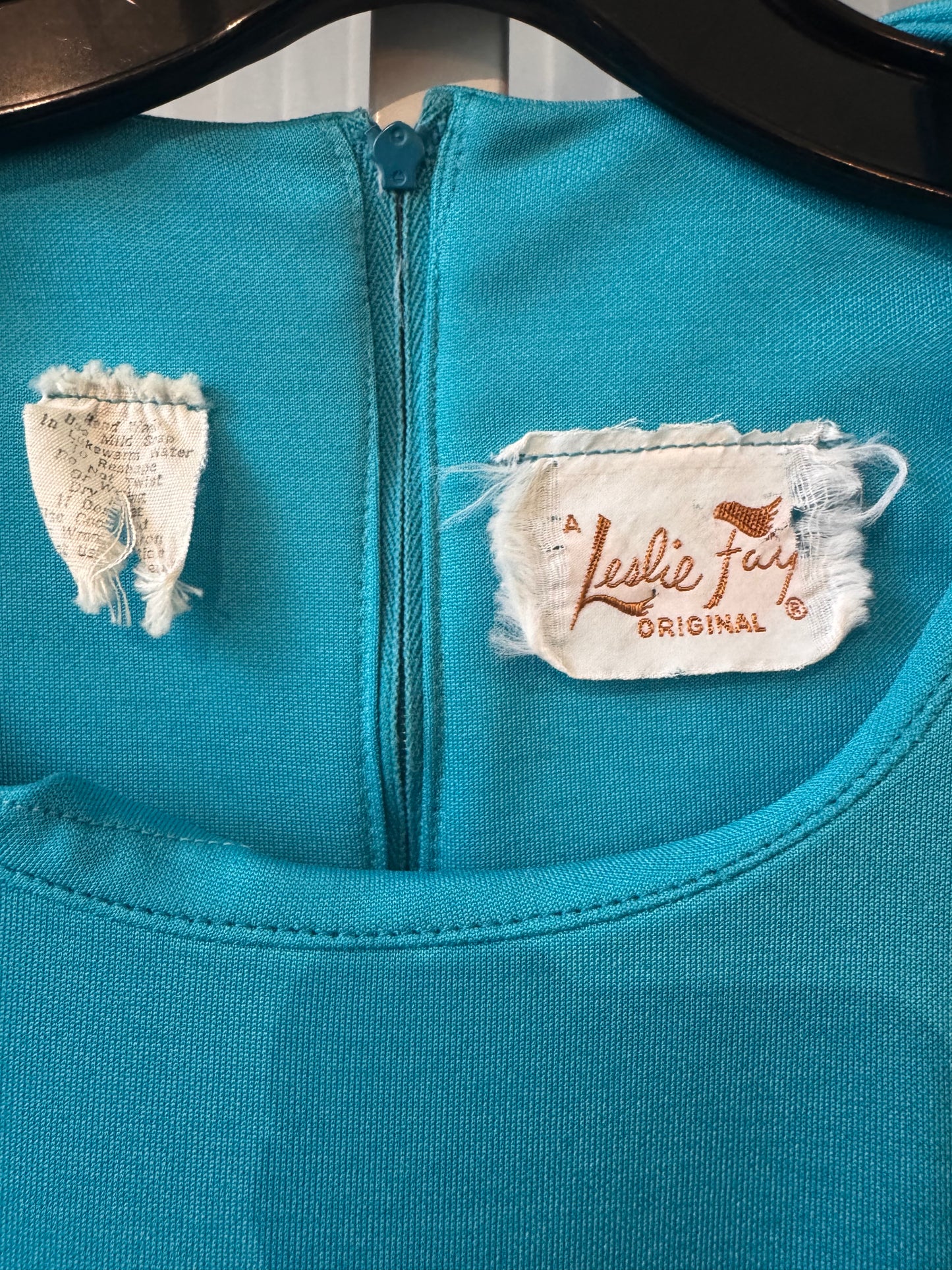 1970s Blue and Green Dress + Jacket Set