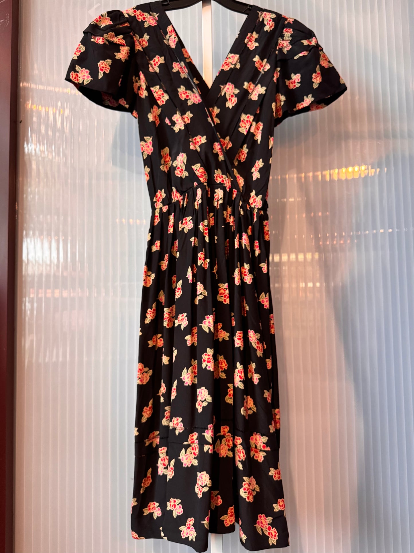 1980s Black & Red Floral Dress