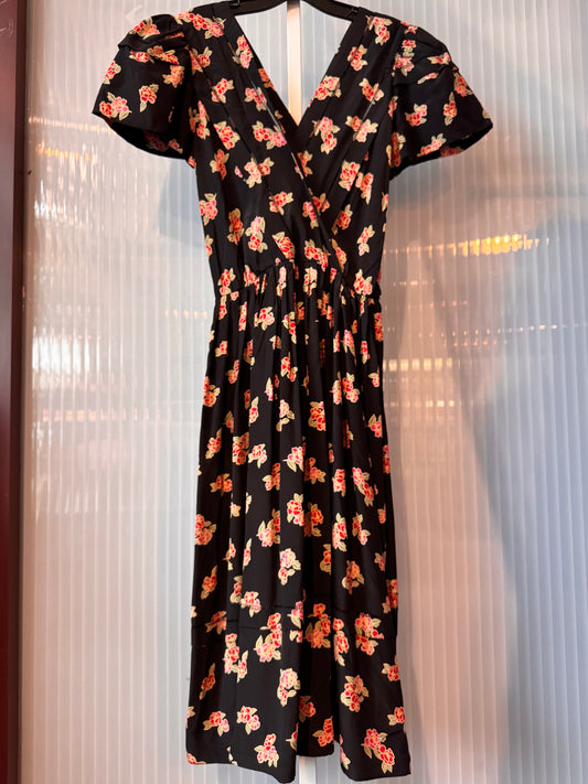 1980s Black & Red Floral Dress