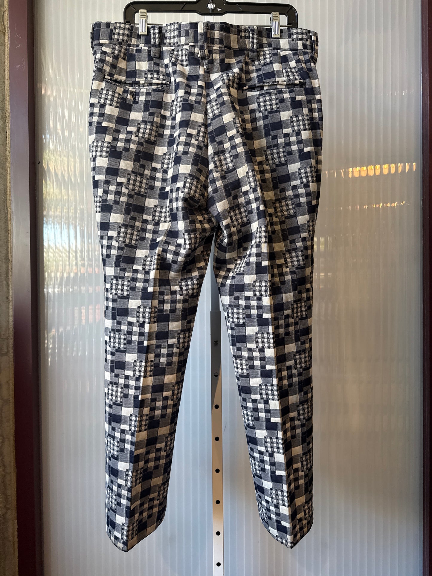 1970s Checkered Navy and White Pants