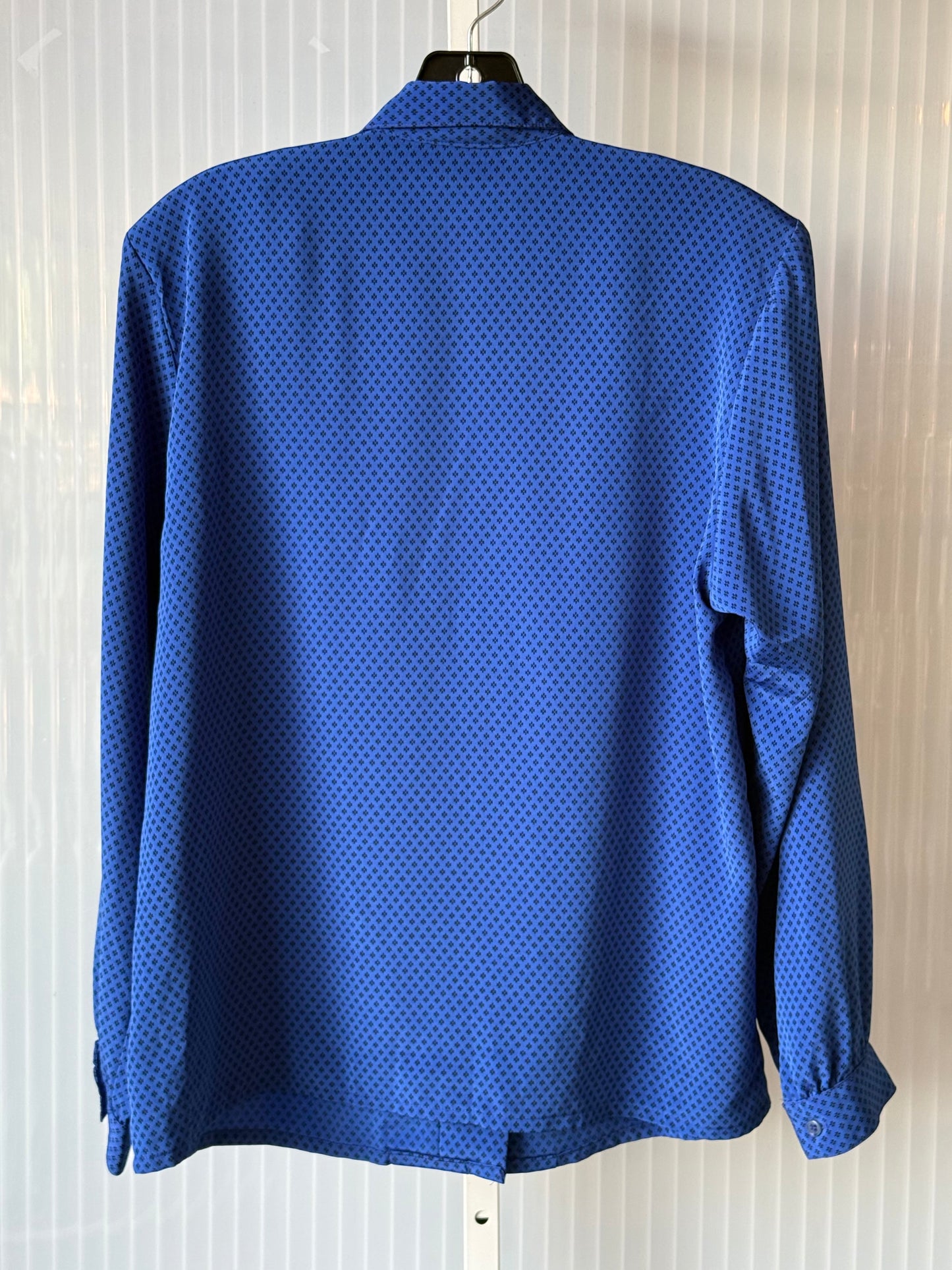 1980s Royal Blue Button-Up Blouse w/ Black Ascot
