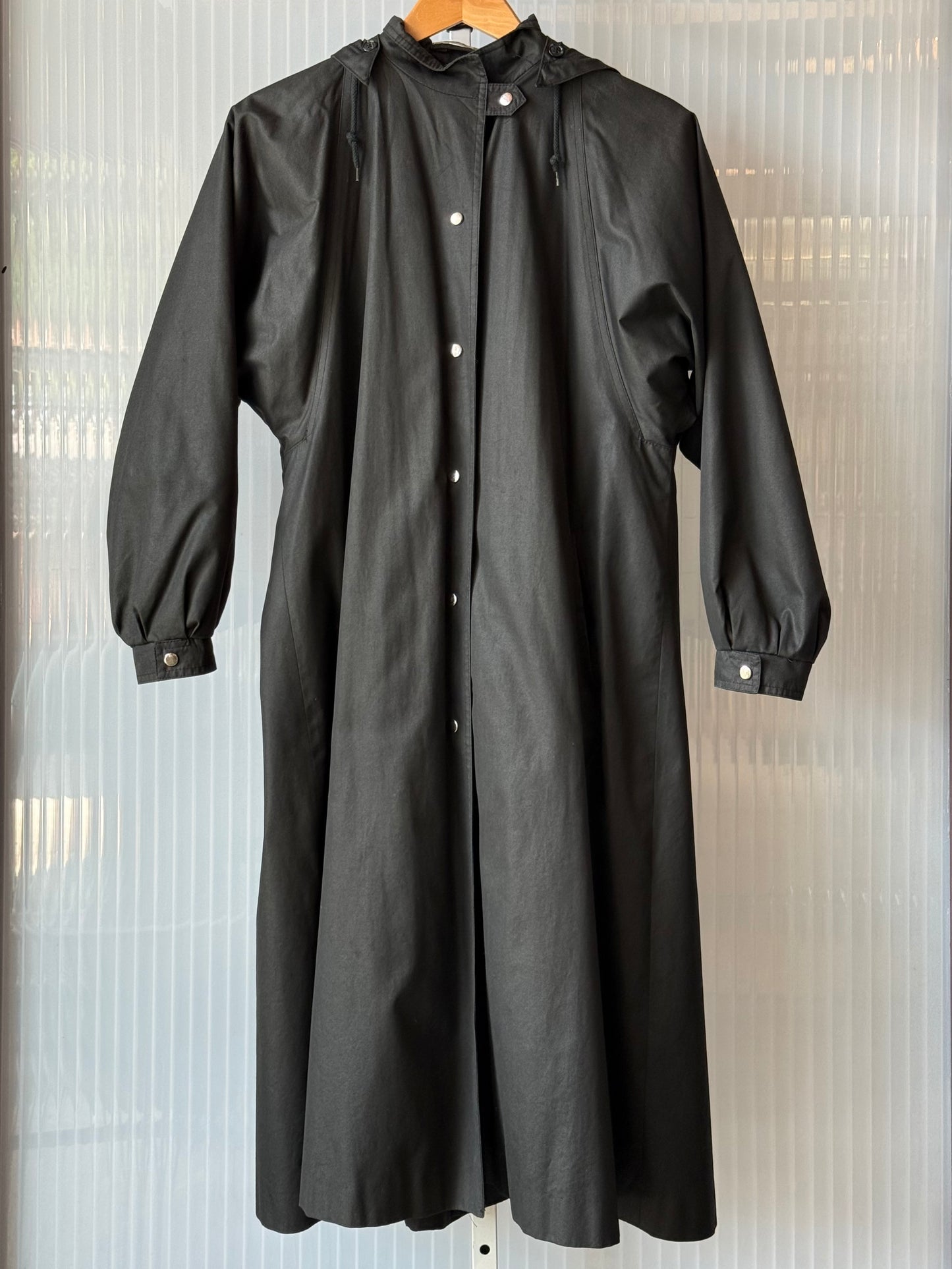 1960s Black Trench Coat w/ Plaid Tweed Lining
