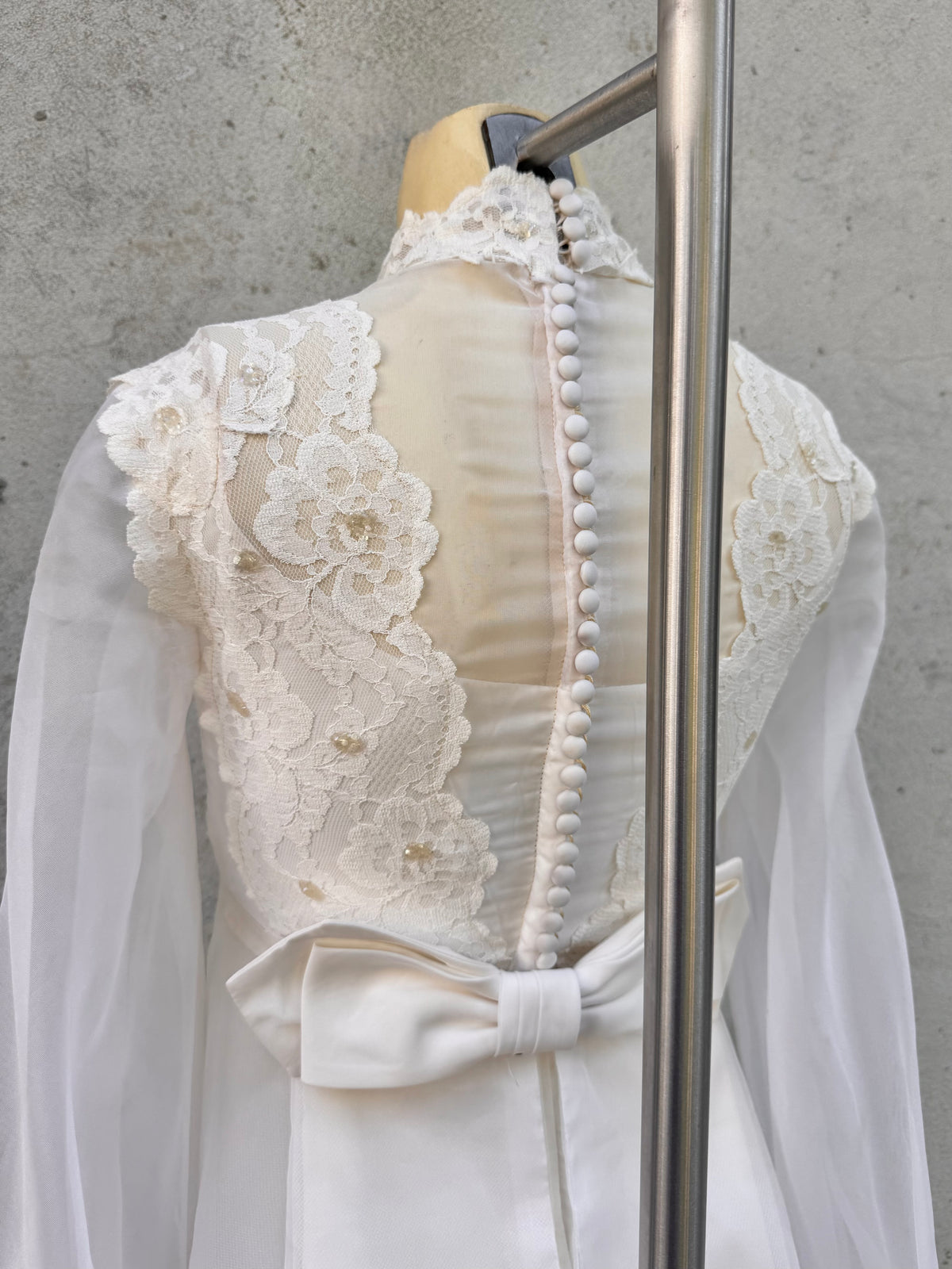 1970s White Organza Empire-Waist Wedding Dress