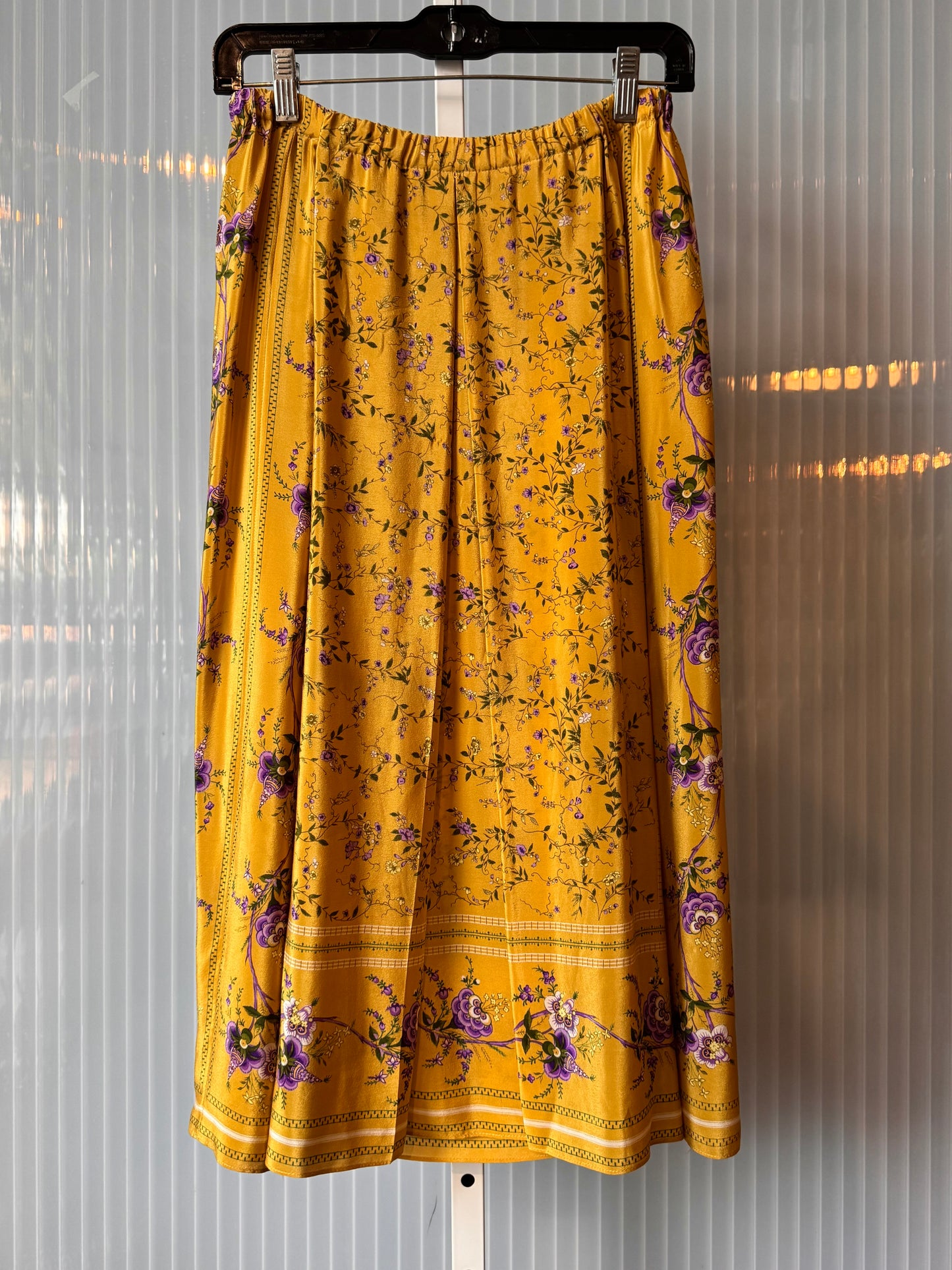 1980s Mustard Yellow & Lilac Floral Blouse & Skirt Set