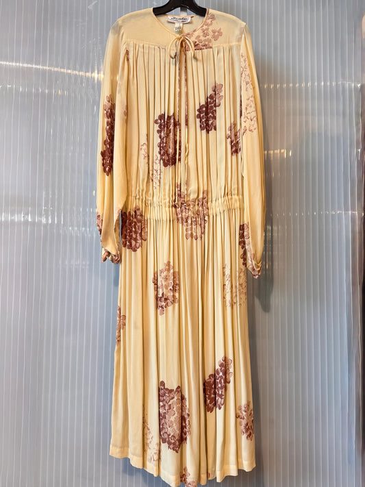 1980s Cream & Mauve Floral Maxi Dress