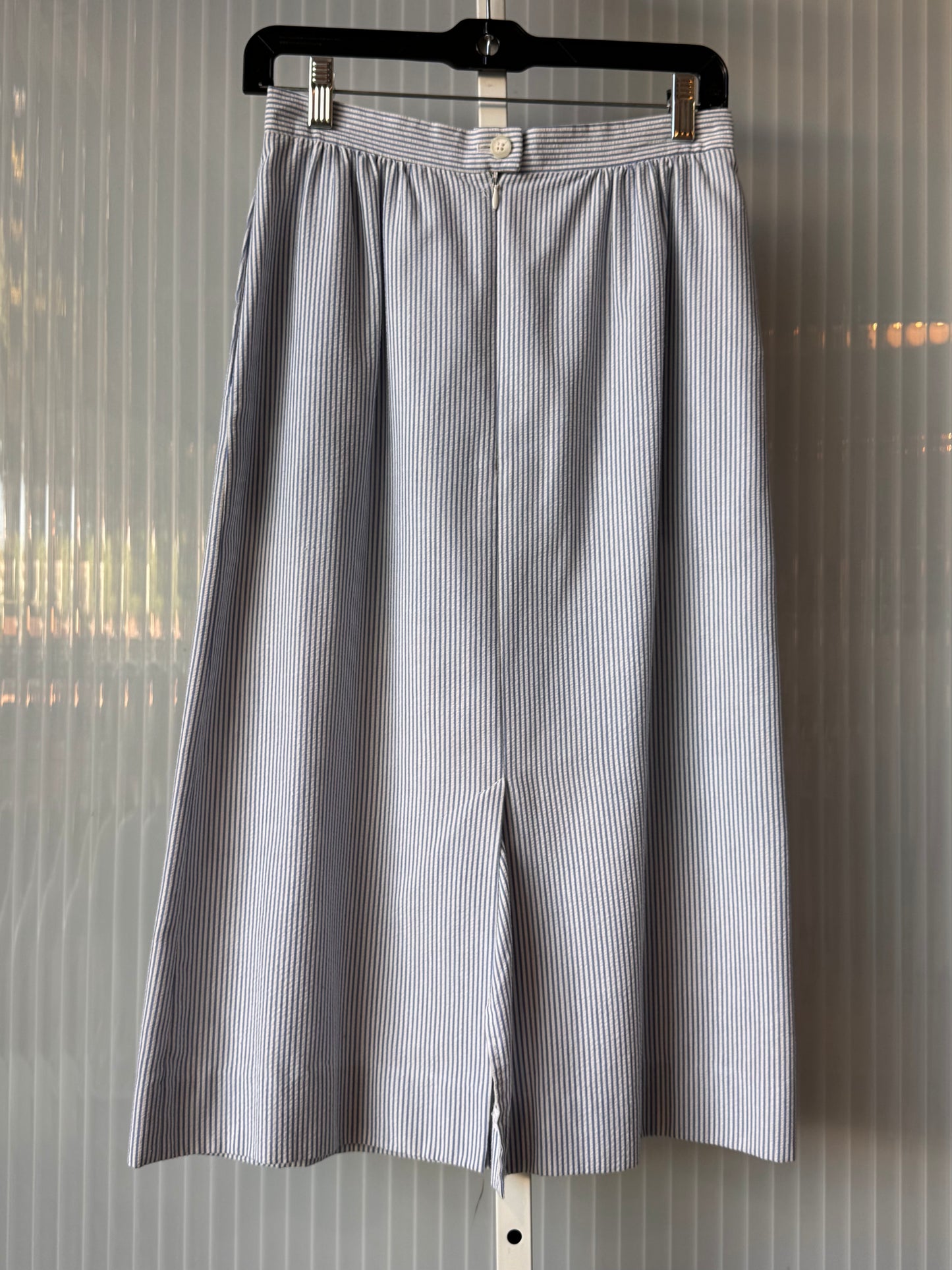 1980s White & Blue Pinstripe Skirt & Blazer Set