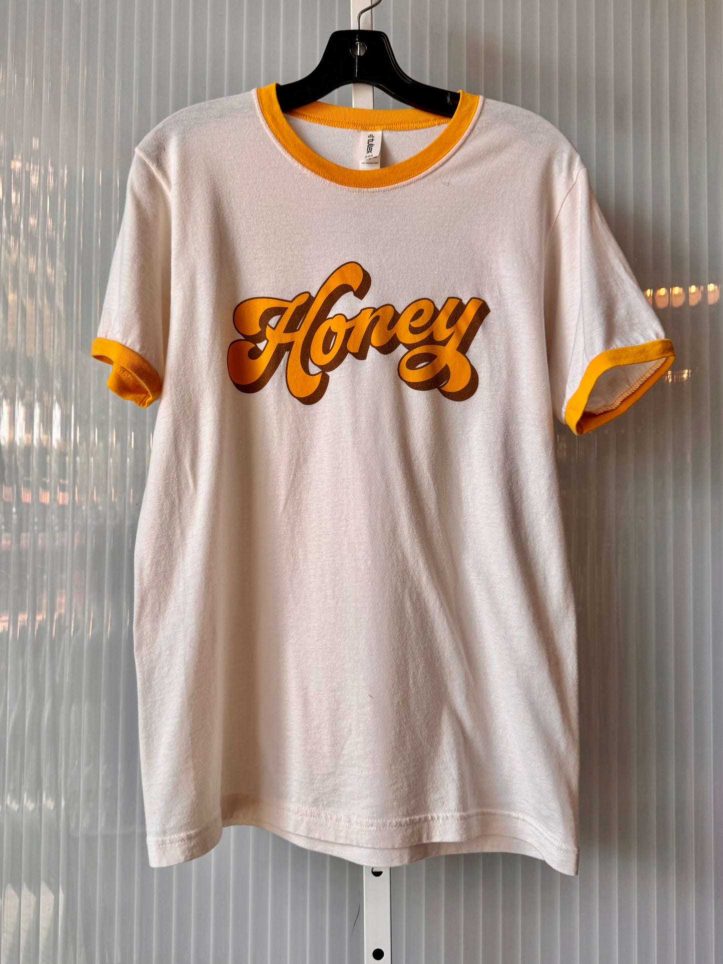 2010s White 'Honey' Ringer T-Shirt