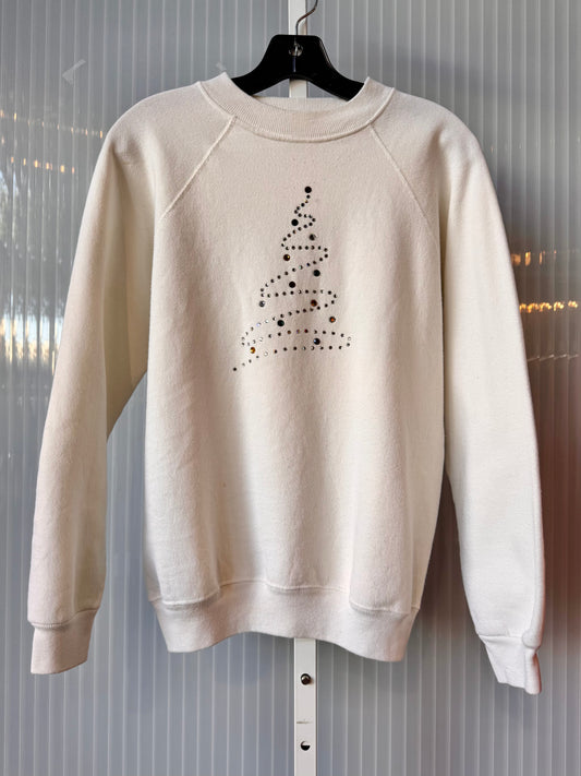 1990s / Y2K White Bedazzled Christmas Tree Sweater