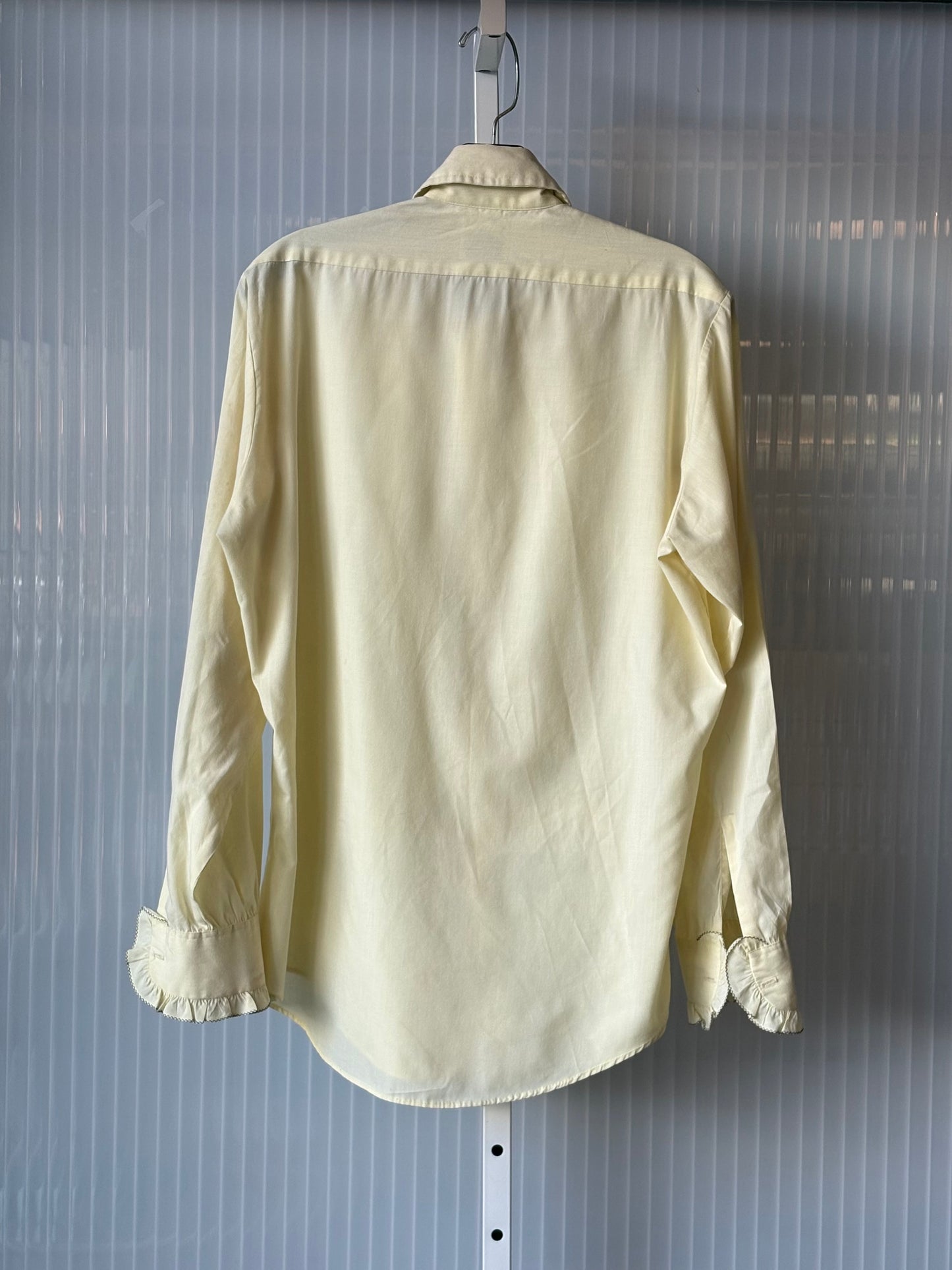 1970s Pastel Yellow Frilly Tuxedo Shirt