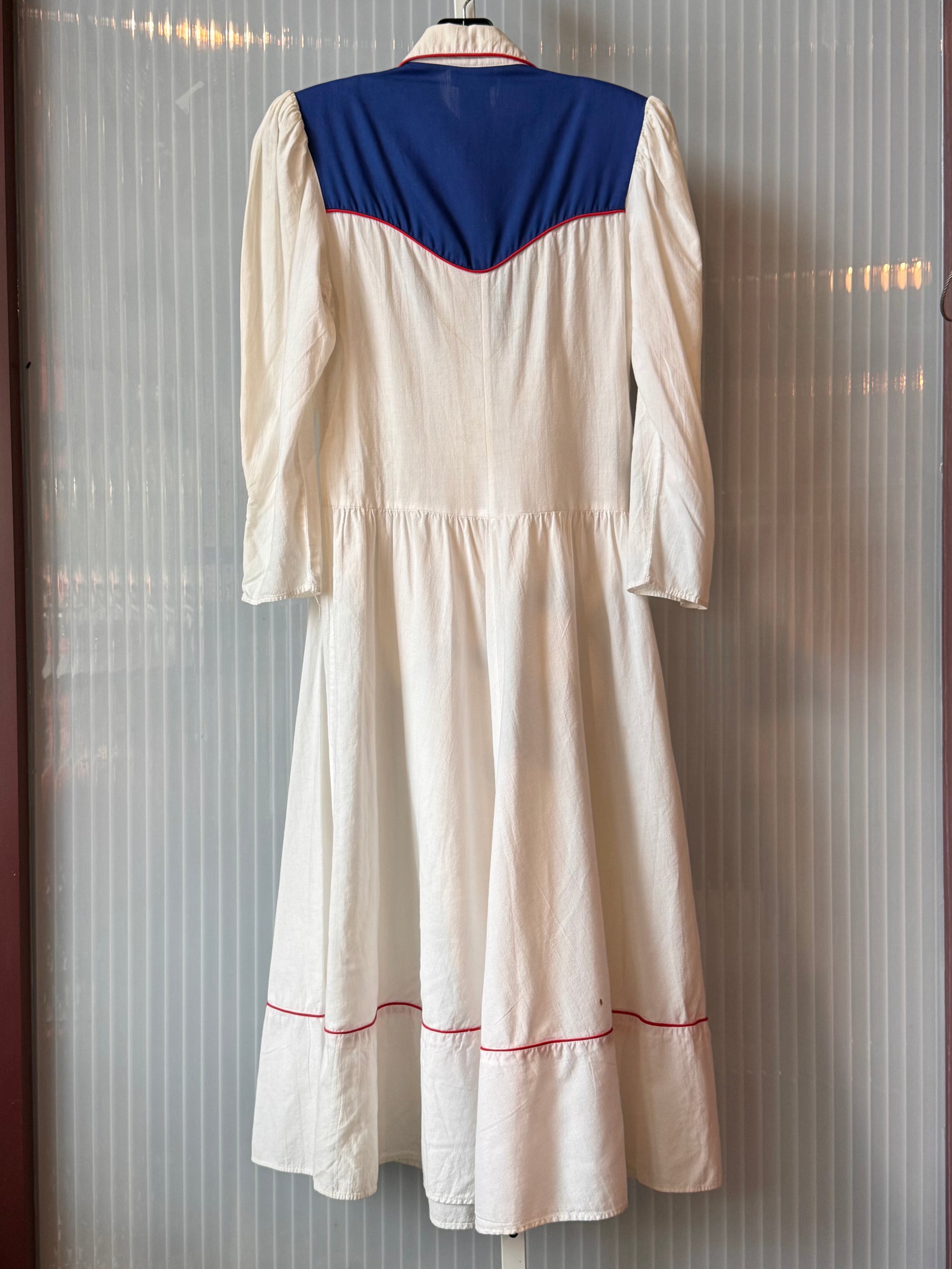 1980s White and Blue Western Dress – The Vintage Vortex
