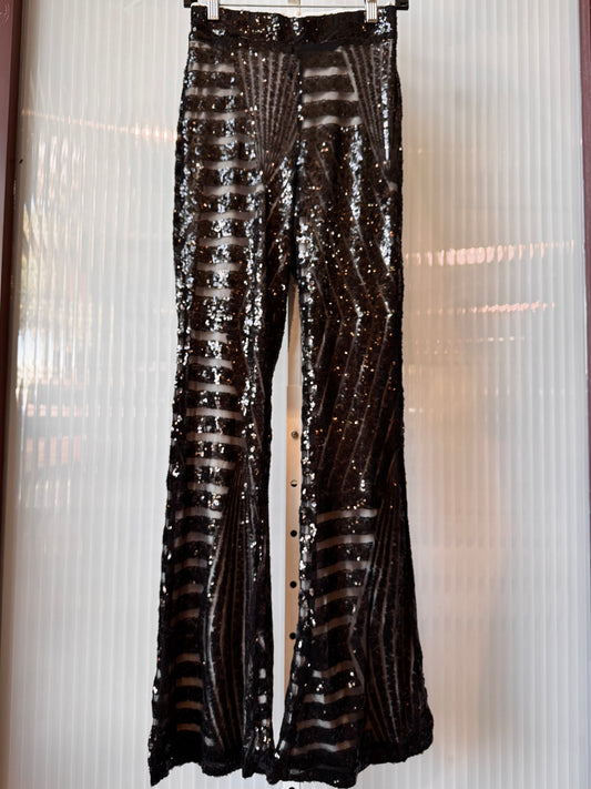 2000s Black Sequin Bellbottom Pants