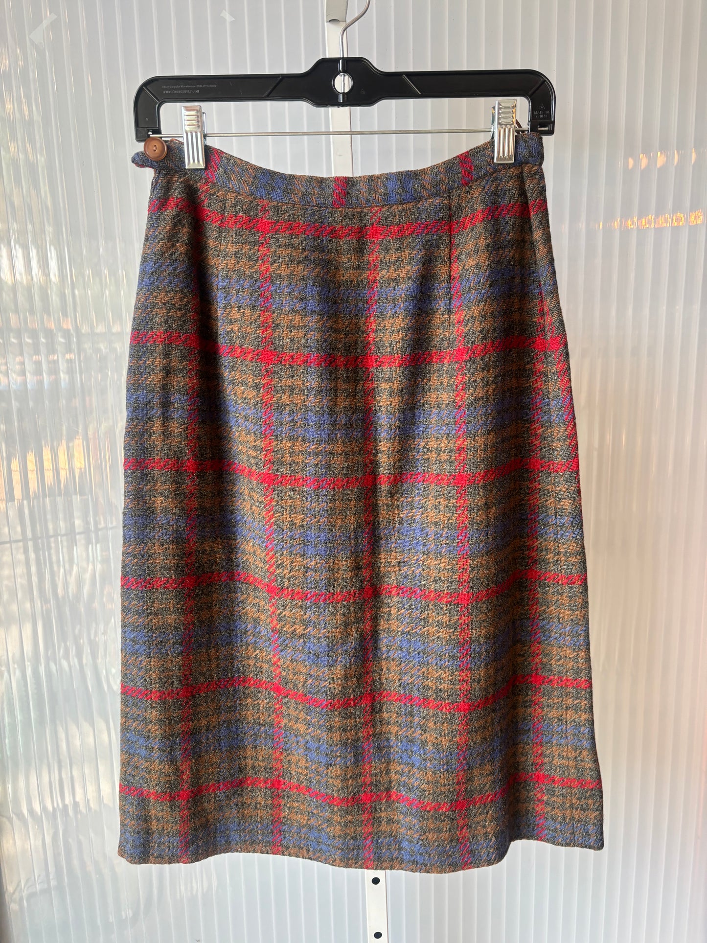 1970s Multicolor Plaid Tweed Skirt w/ Mini Pocket