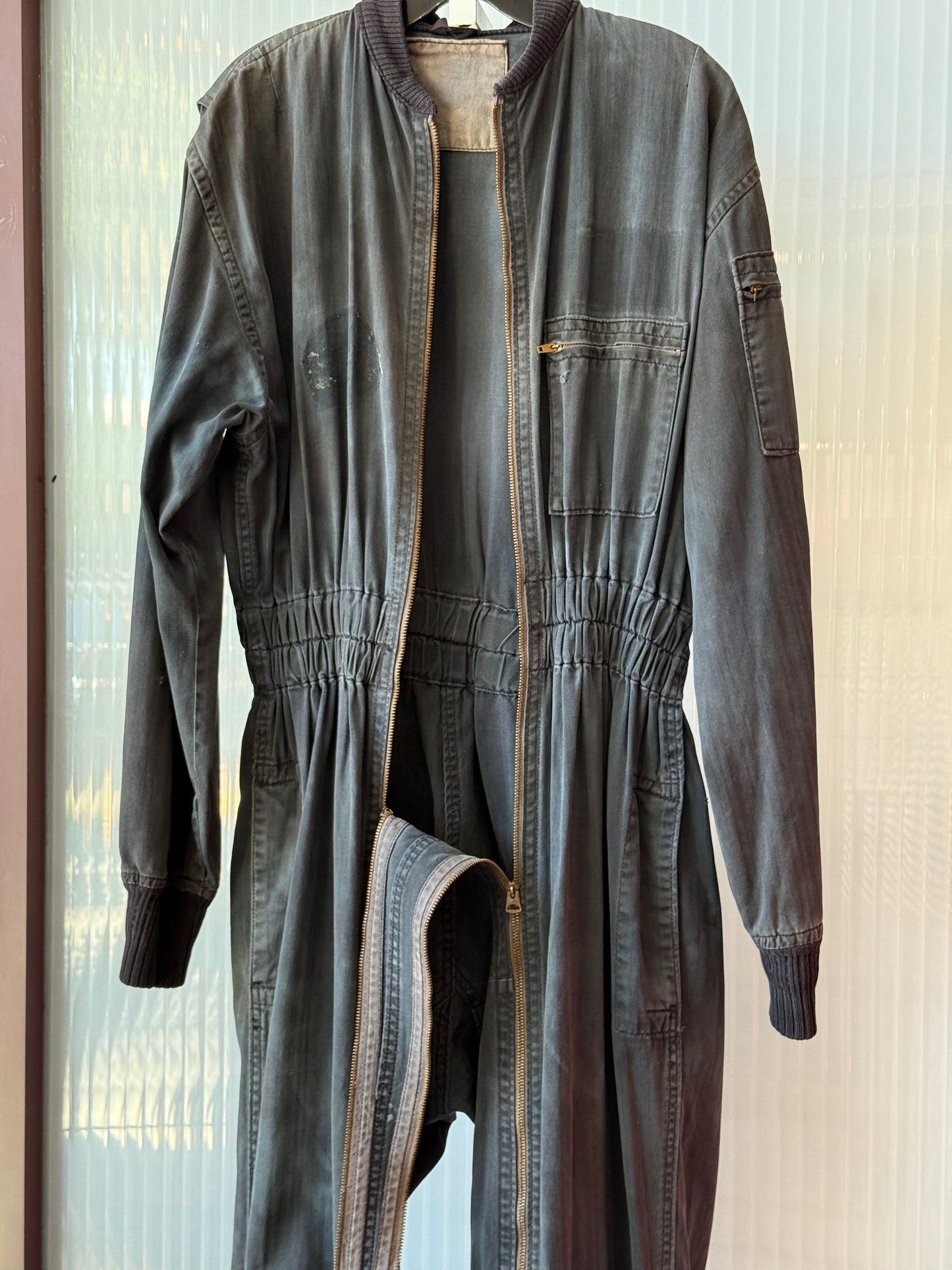 1980s Black Distressed Double Full Zip Flight Suit