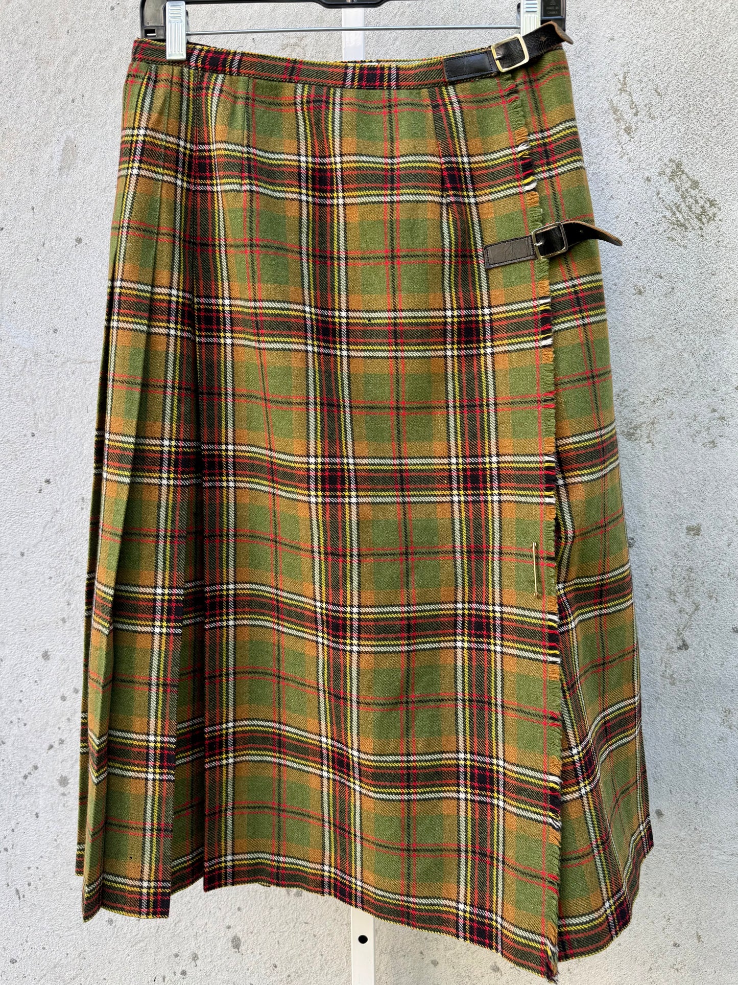1960s Green Plaid Wool Kilt
