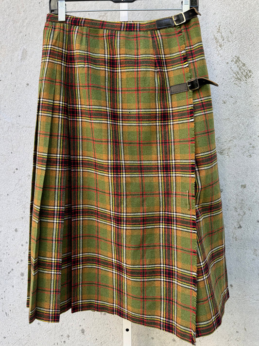 1960s Green Plaid Wool Kilt