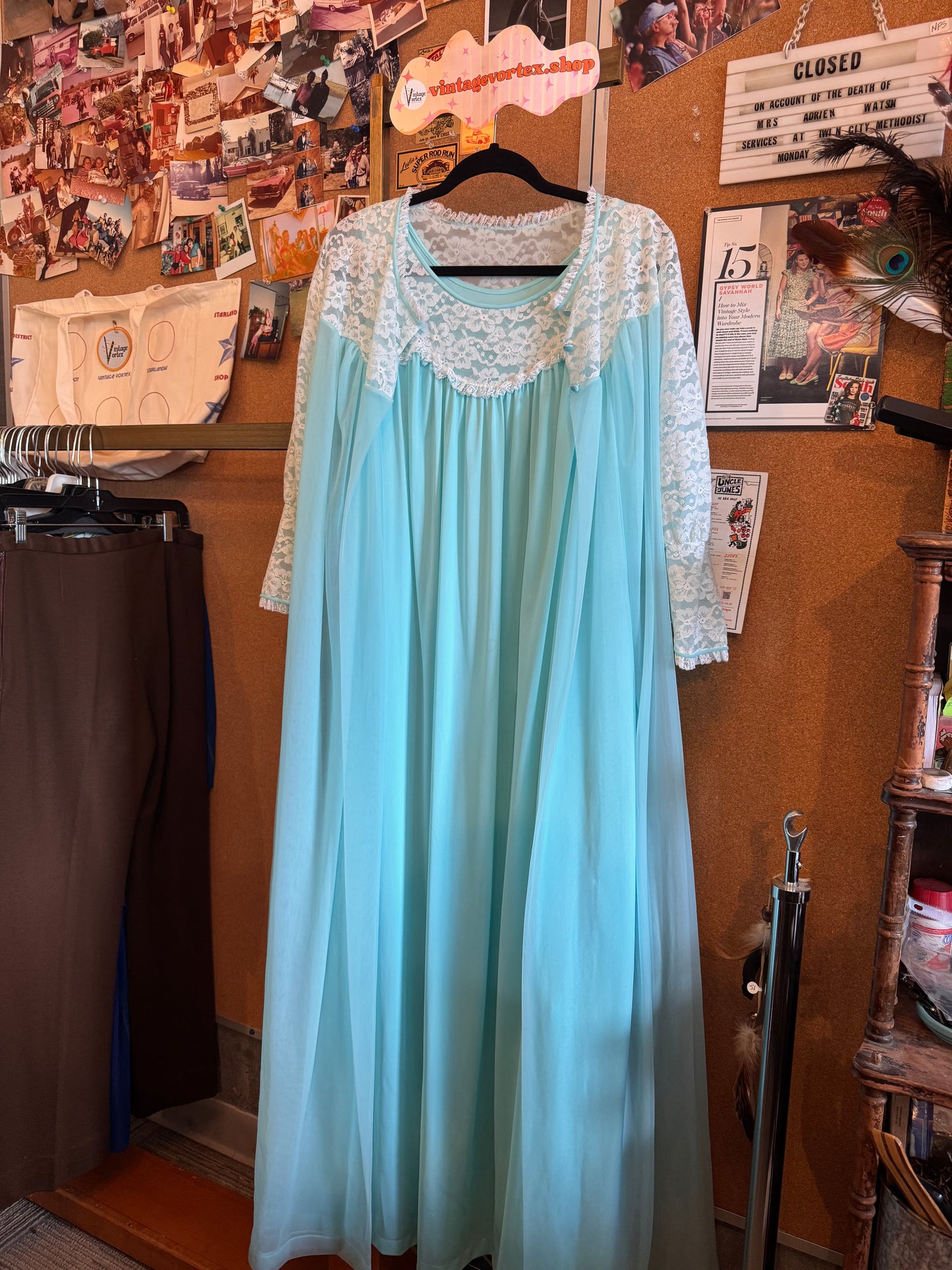 1960s Blue Peignoir Robe + Nightgown Set