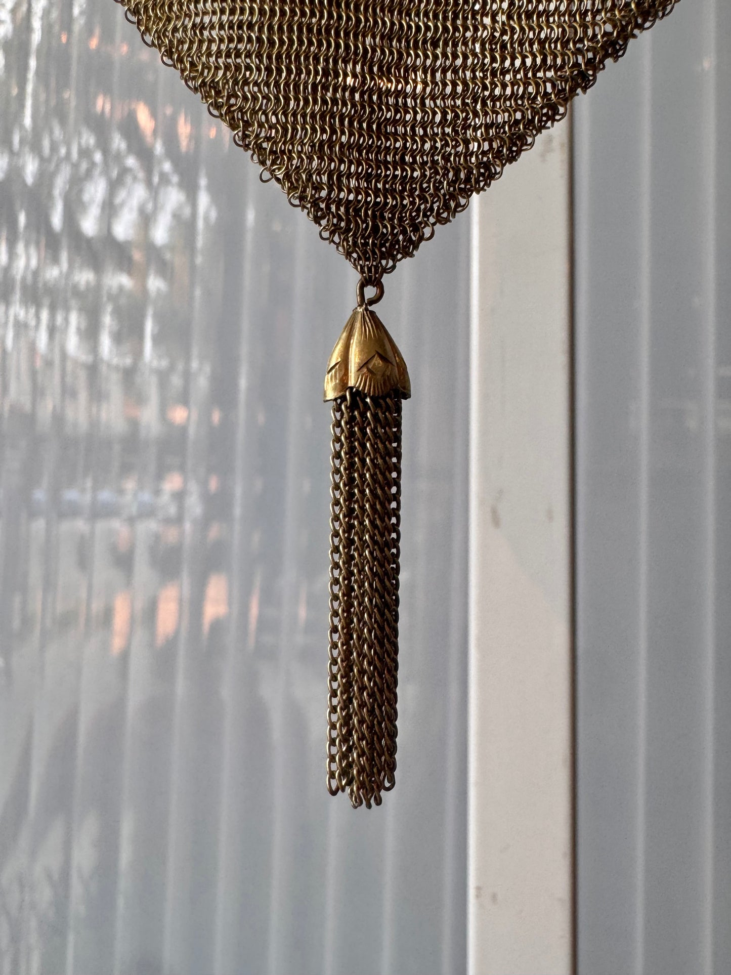 1930s Gold Tone Art Deco Mesh Evening Bag