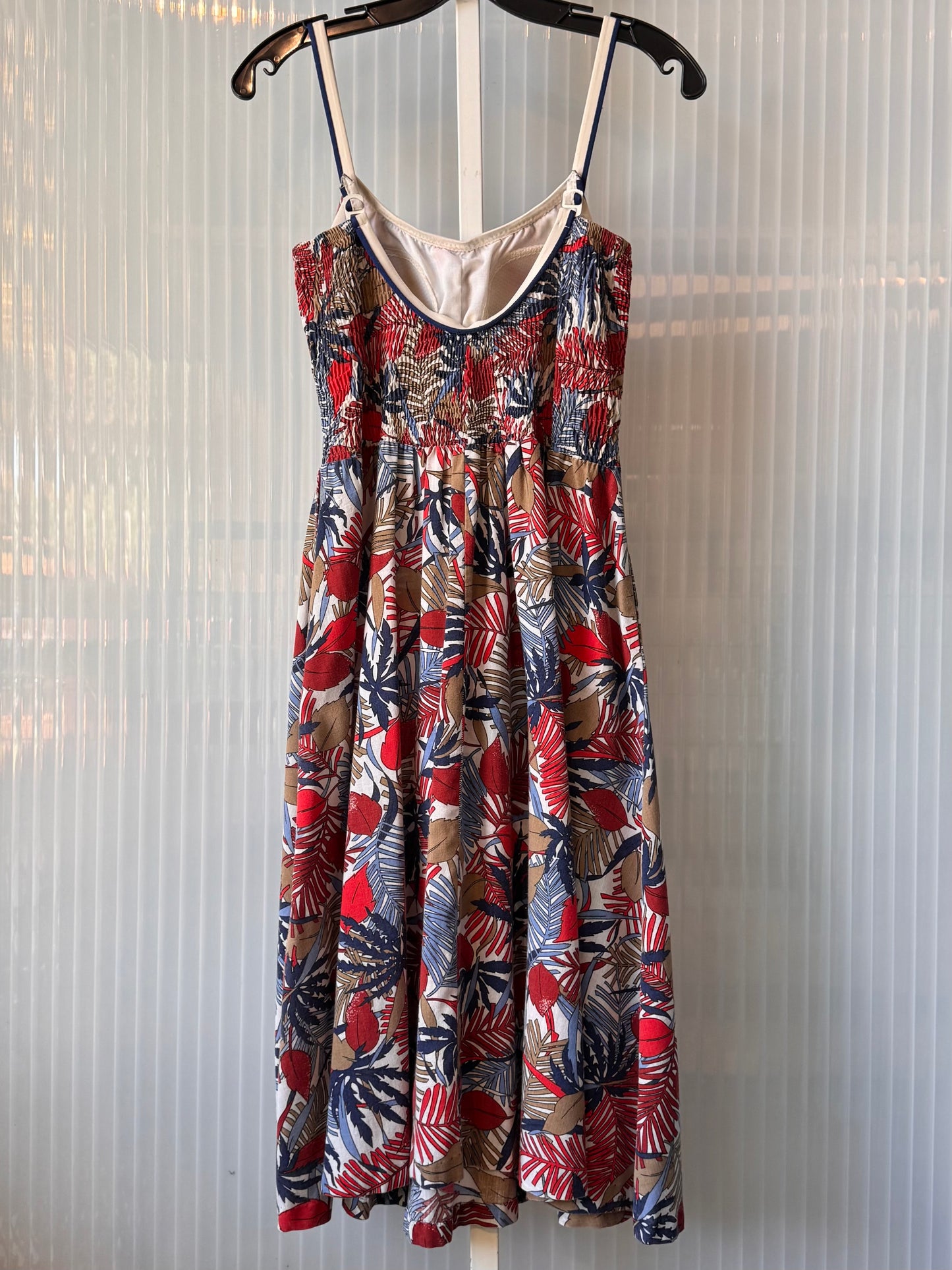1960s Red White Blue & Tan Fern Sun Dress