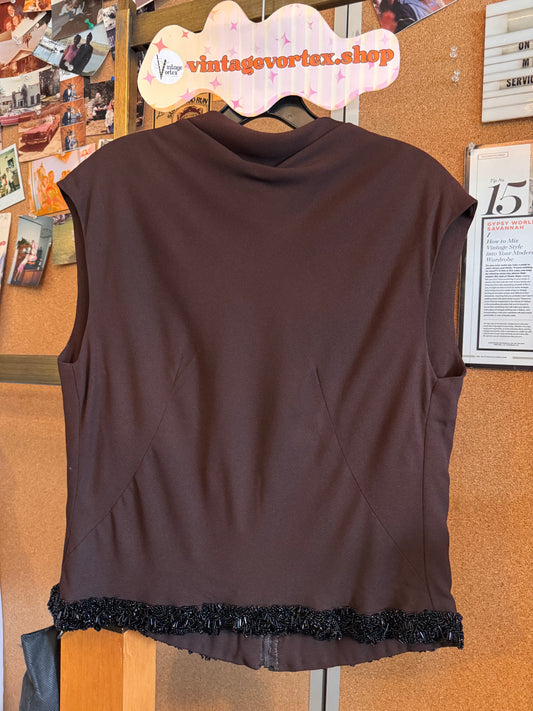 1970s Brown Beaded Blouse