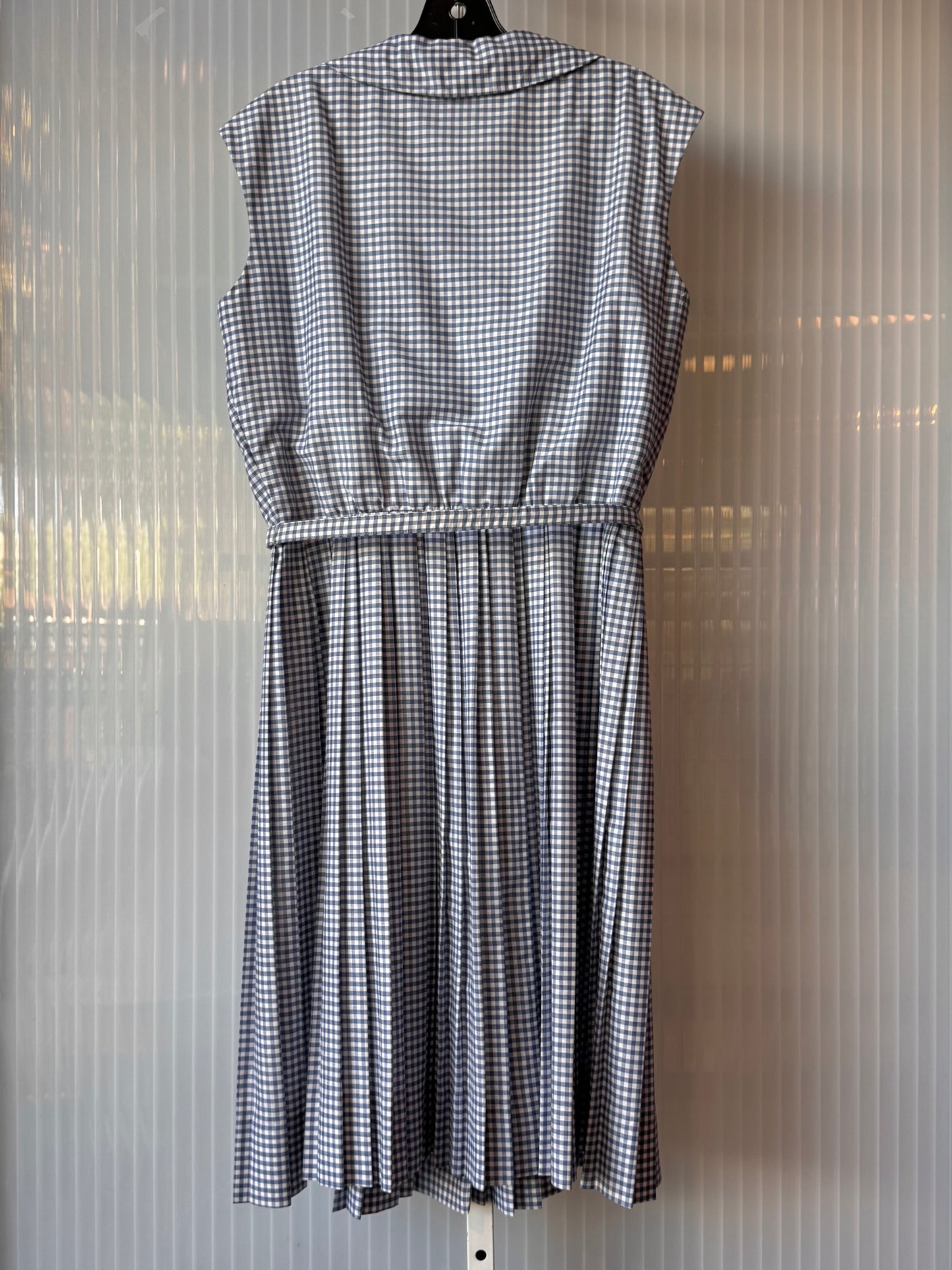 1960s Blue Gingham Sleeveless Shirtwaist Pleated Dress