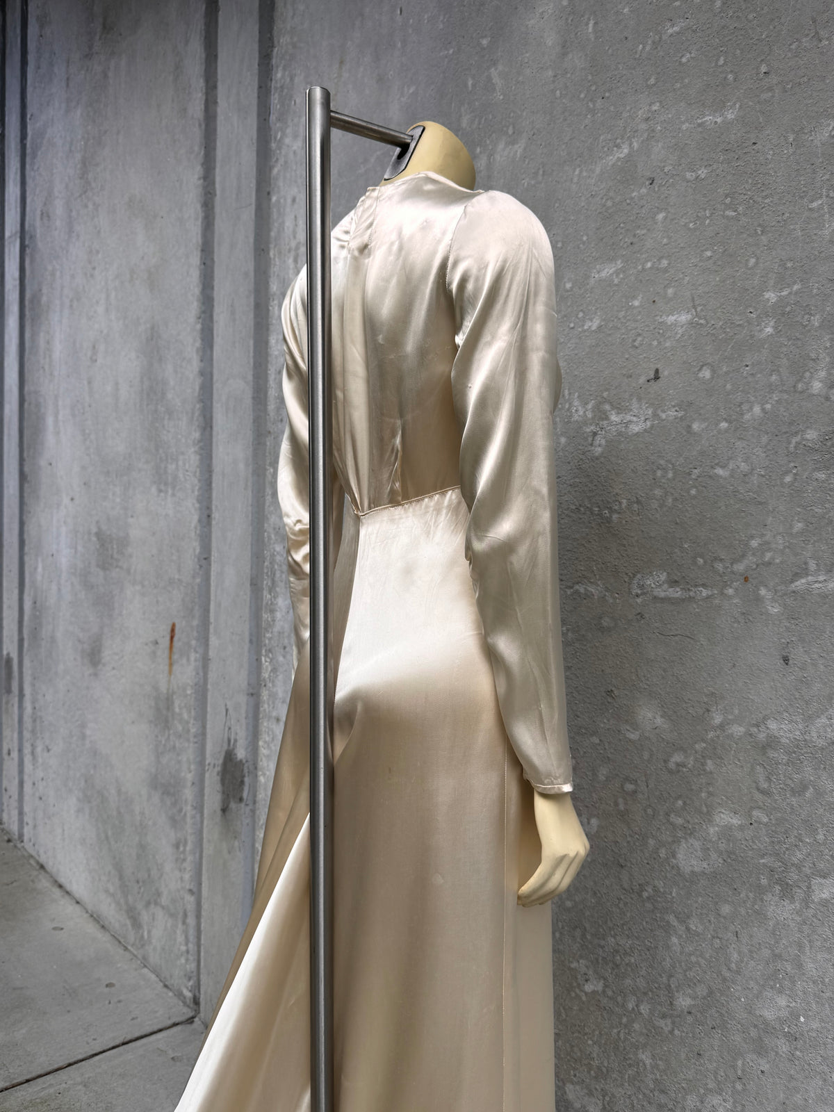 1940s Cream Liquid Satin Bias-Cut Wedding Dress