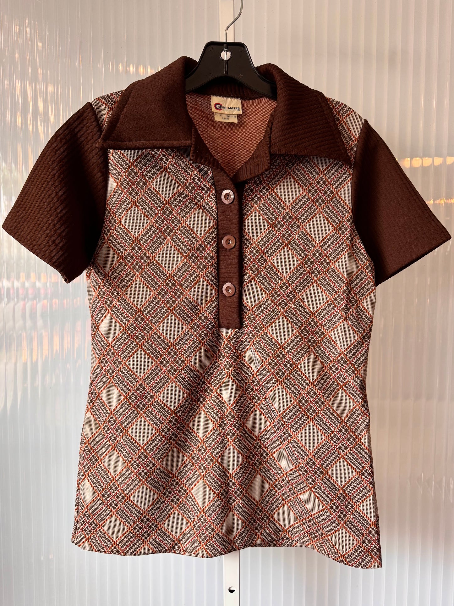 1970s Brown Glencheck Point Collar Shirt