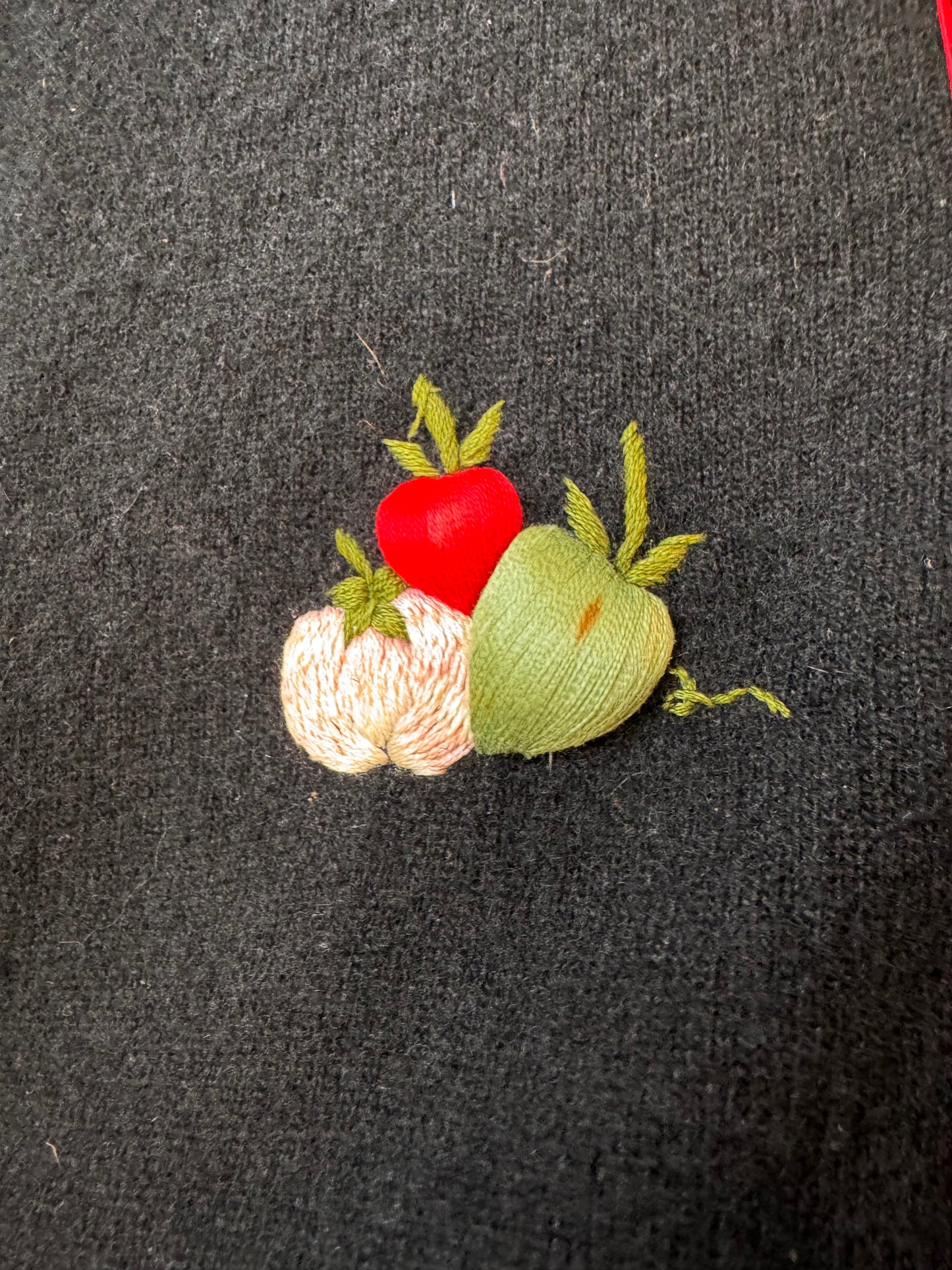 1960s Black Wool Fruit & Vegetable Embroidered Cardigan