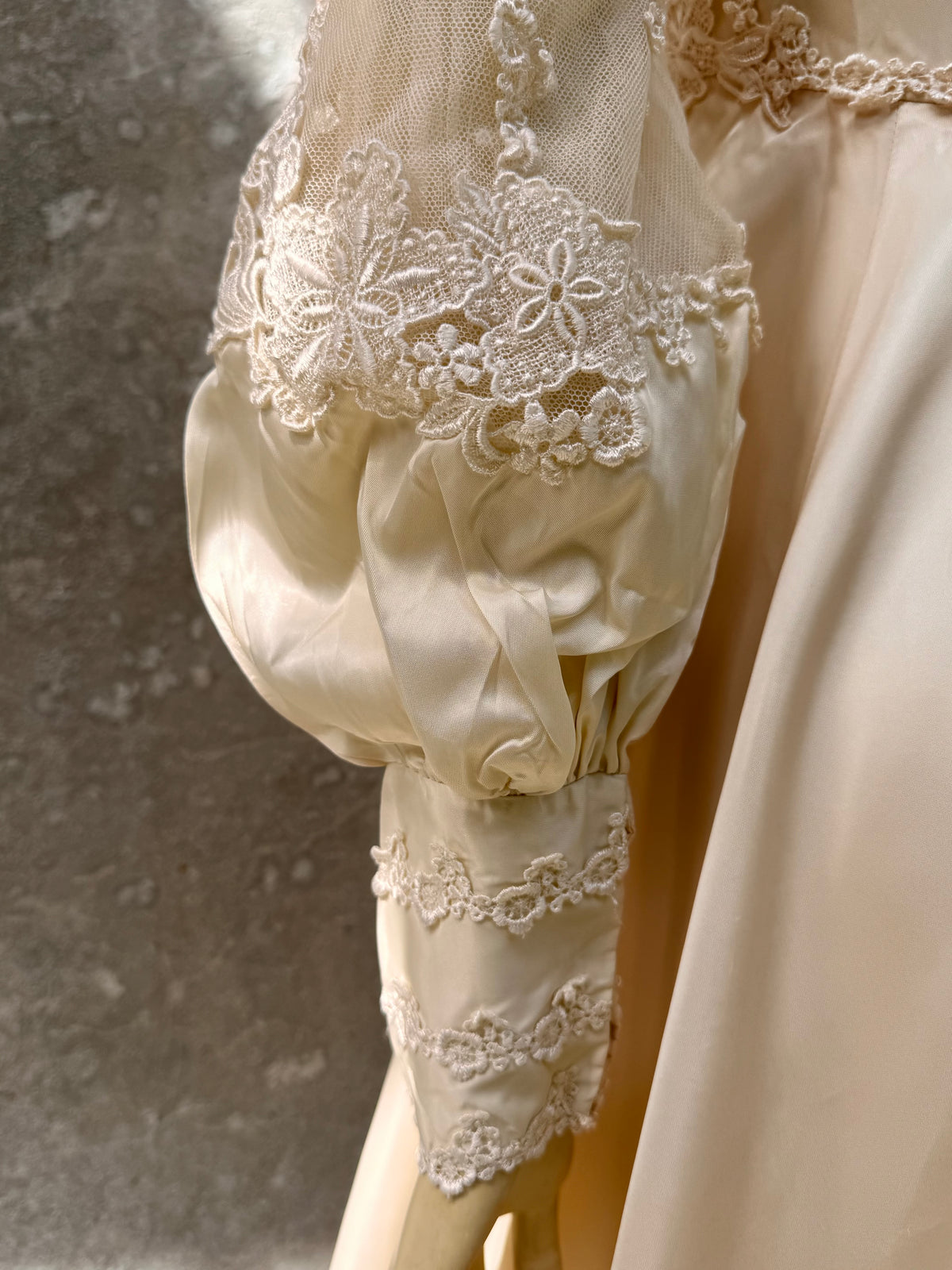 1980s does Victorian Cream Lace & Satin Wedding Dress