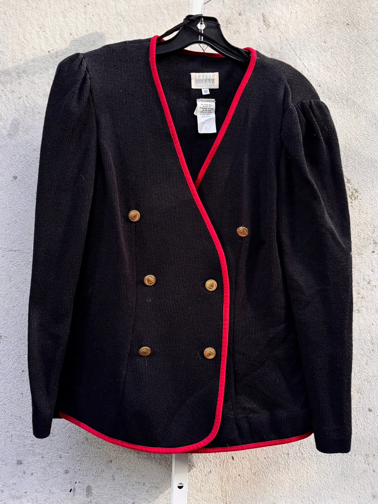 1980s Black Knit Blazer with Red Trim