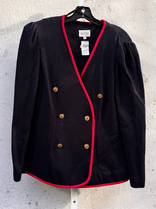 1980s Black Knit Blazer with Red Trim