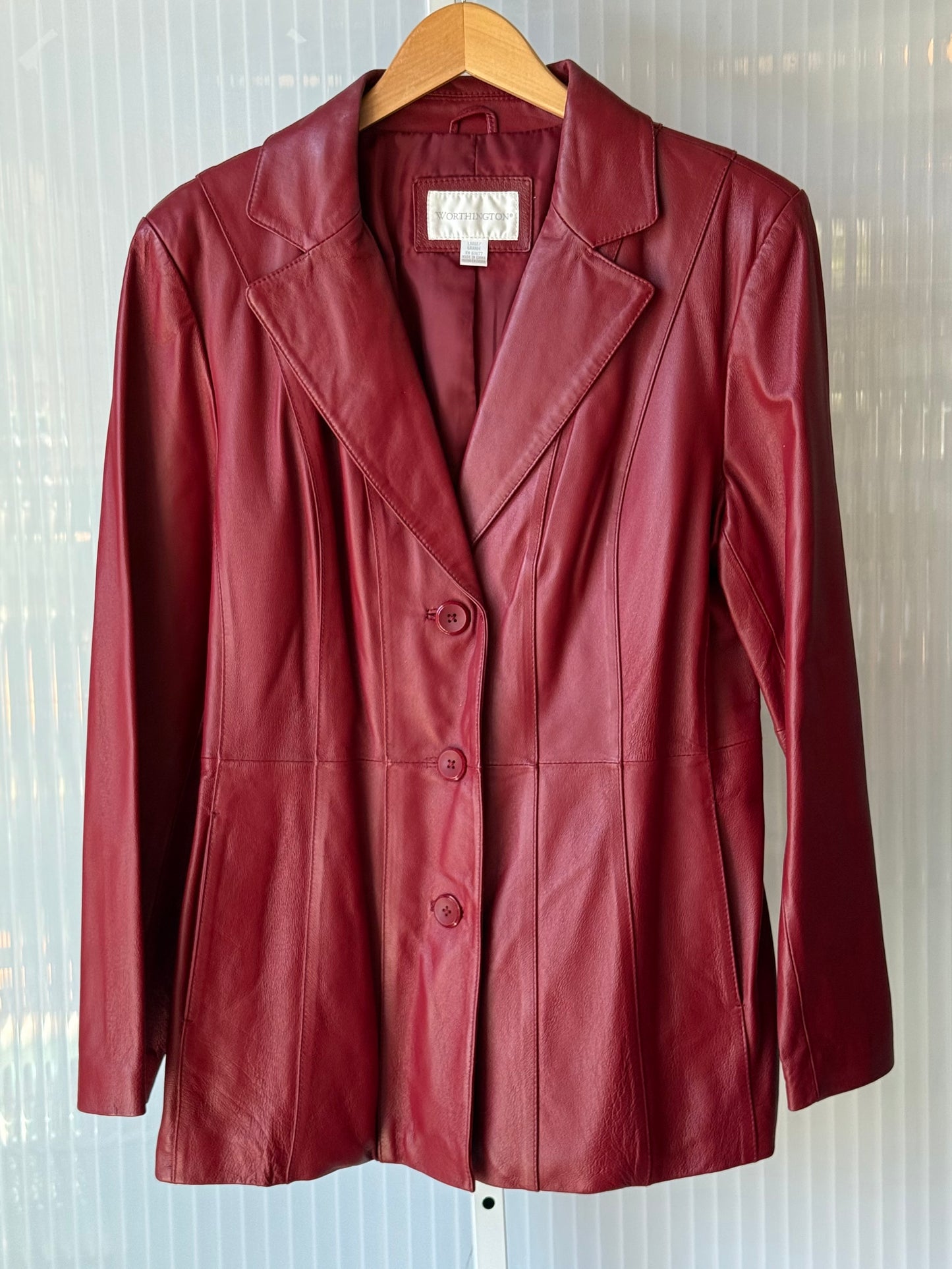 1990s Deep Red Worthington Leather Blazer Jacket