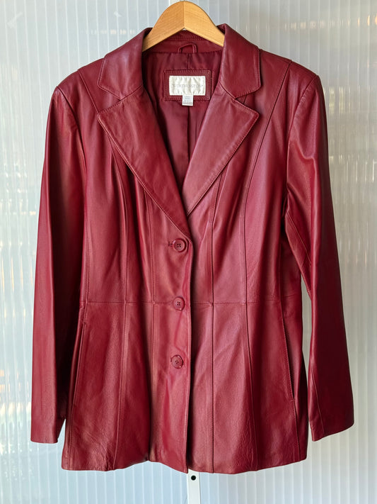 1990s Deep Red Worthington Leather Blazer Jacket