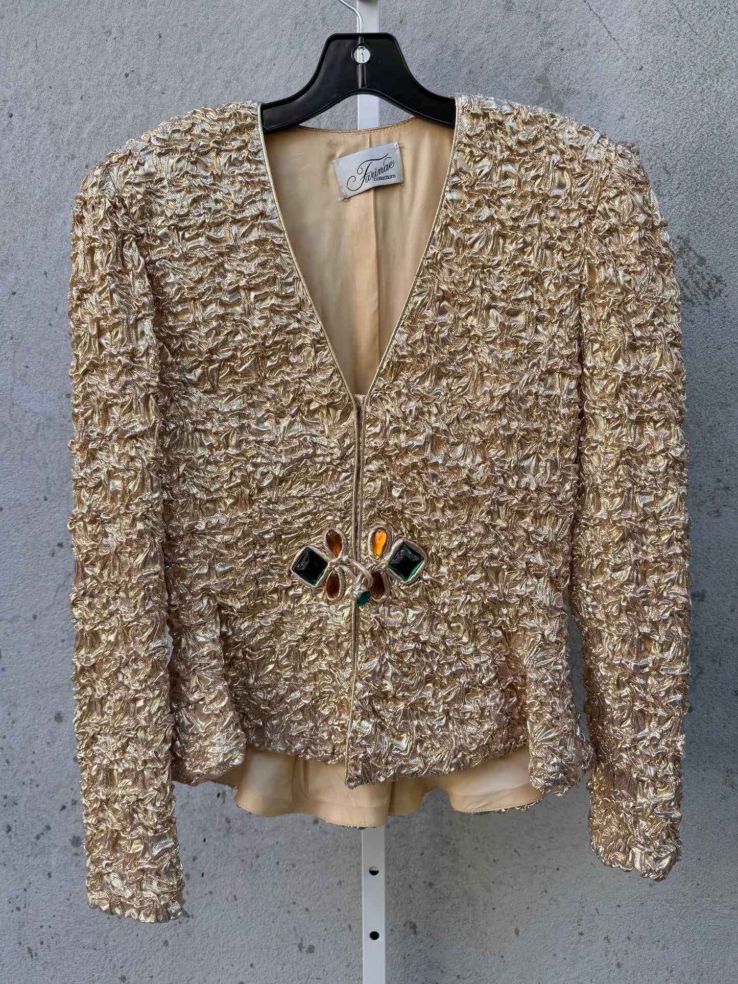 1980s Gold Crinkle Peplum Jacket