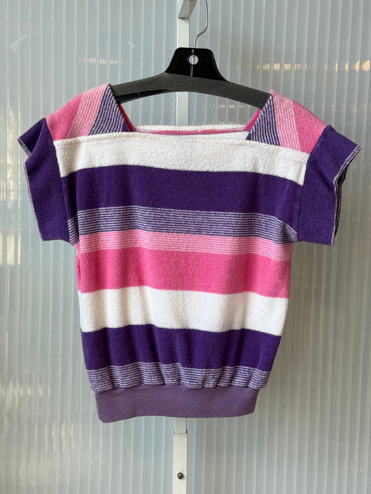 1980s Purple & Pink Striped Terry Cloth Boat Neck Shirt