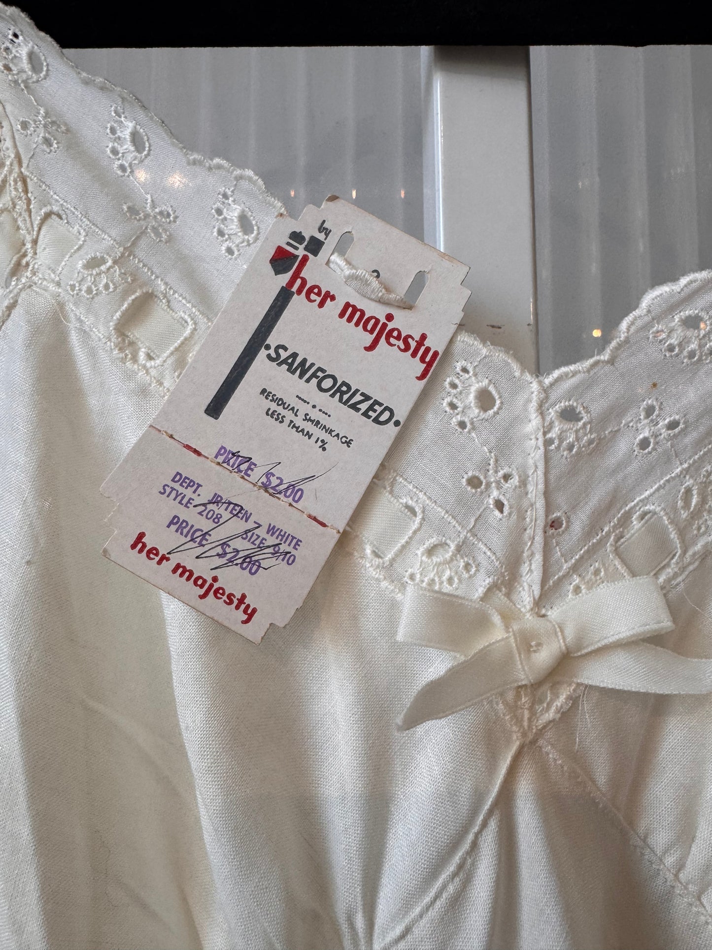 1970s Deadstock Eyelet Lace Ruffle White Slip