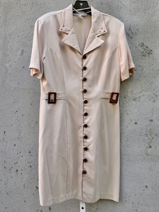 1980s Cream Jacket Dress with Leopard Buttons & Buckles
