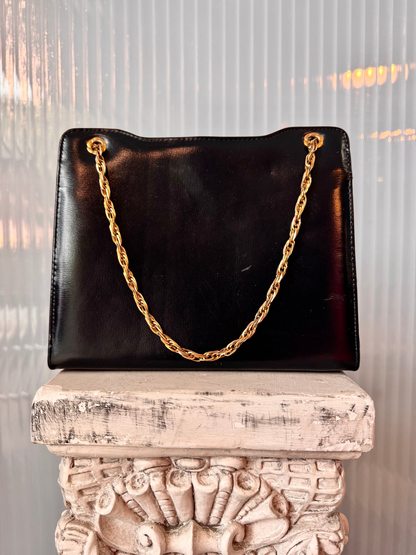 1960s Gold-Chain Black Handbag
