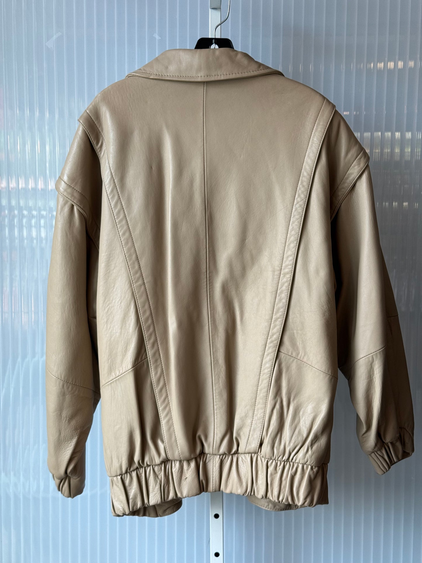 1980s Cream Leather Paneled Bomber Jacket