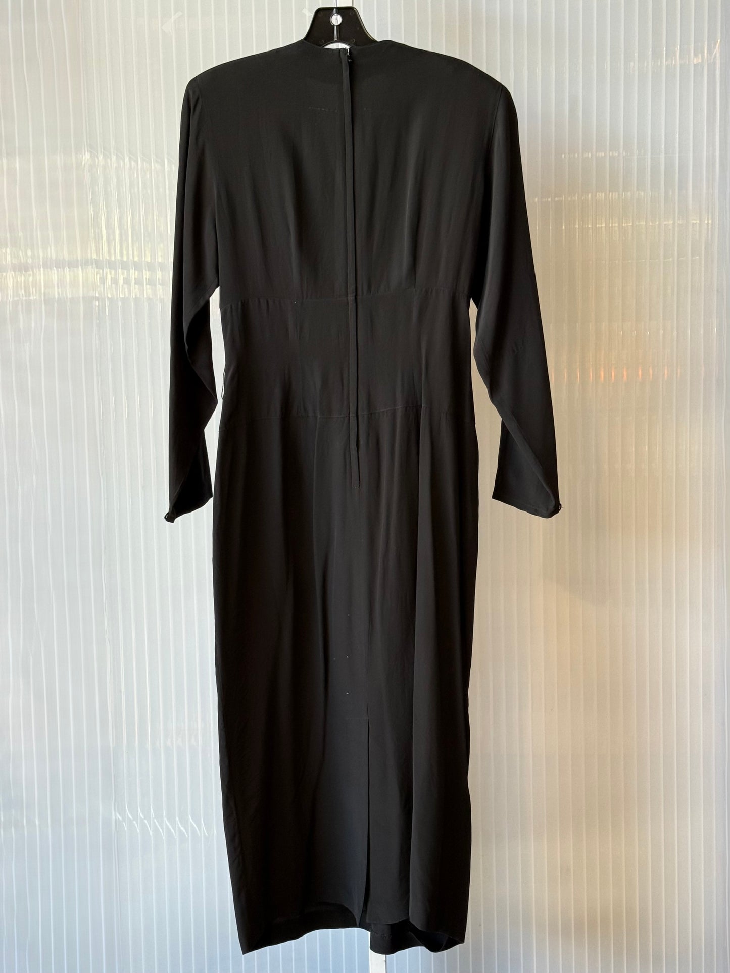 1980s Black 100% Silk Long-Sleeve Dress