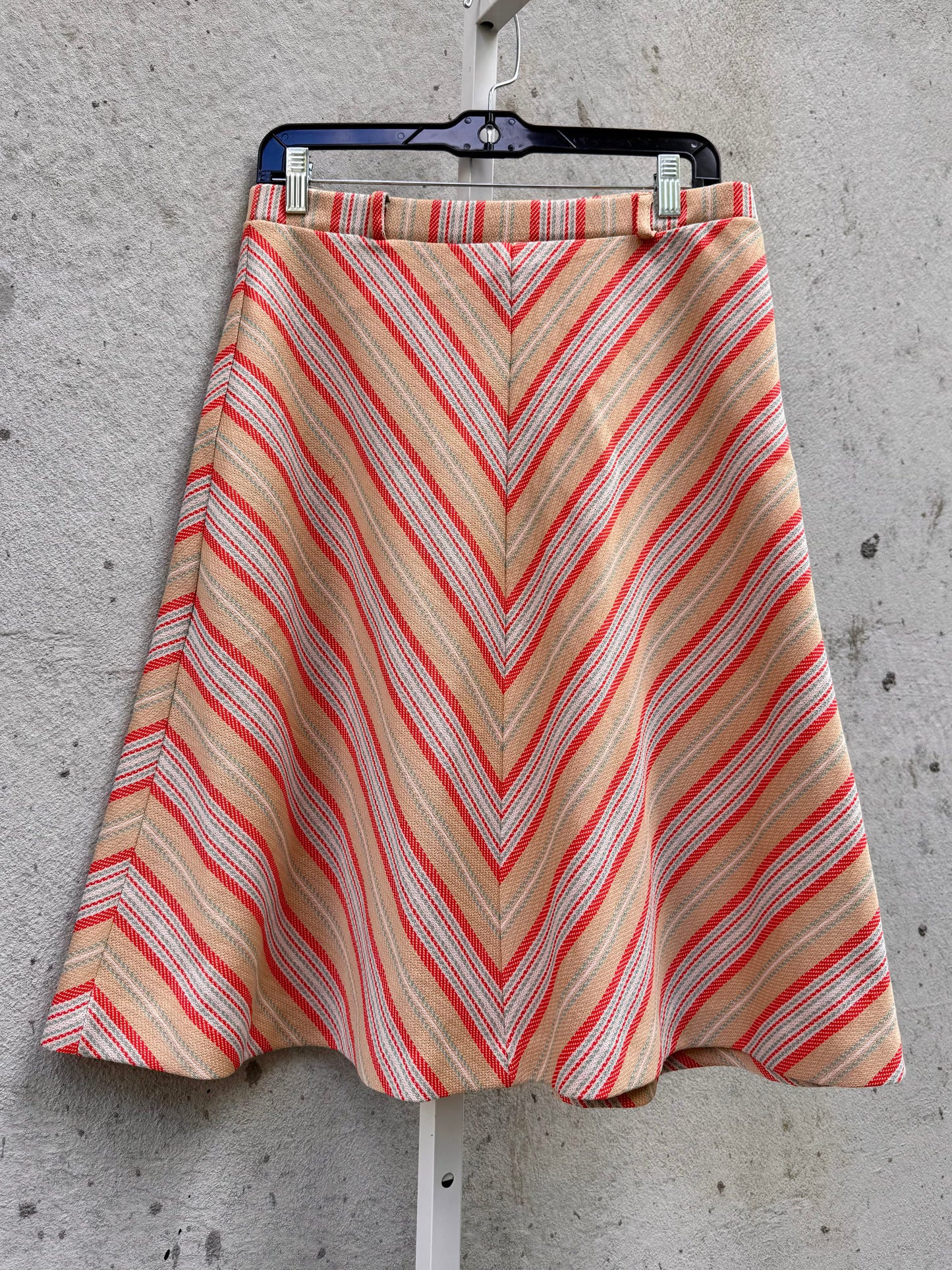 1970s Orange & Beige Fishtail Striped Skirt