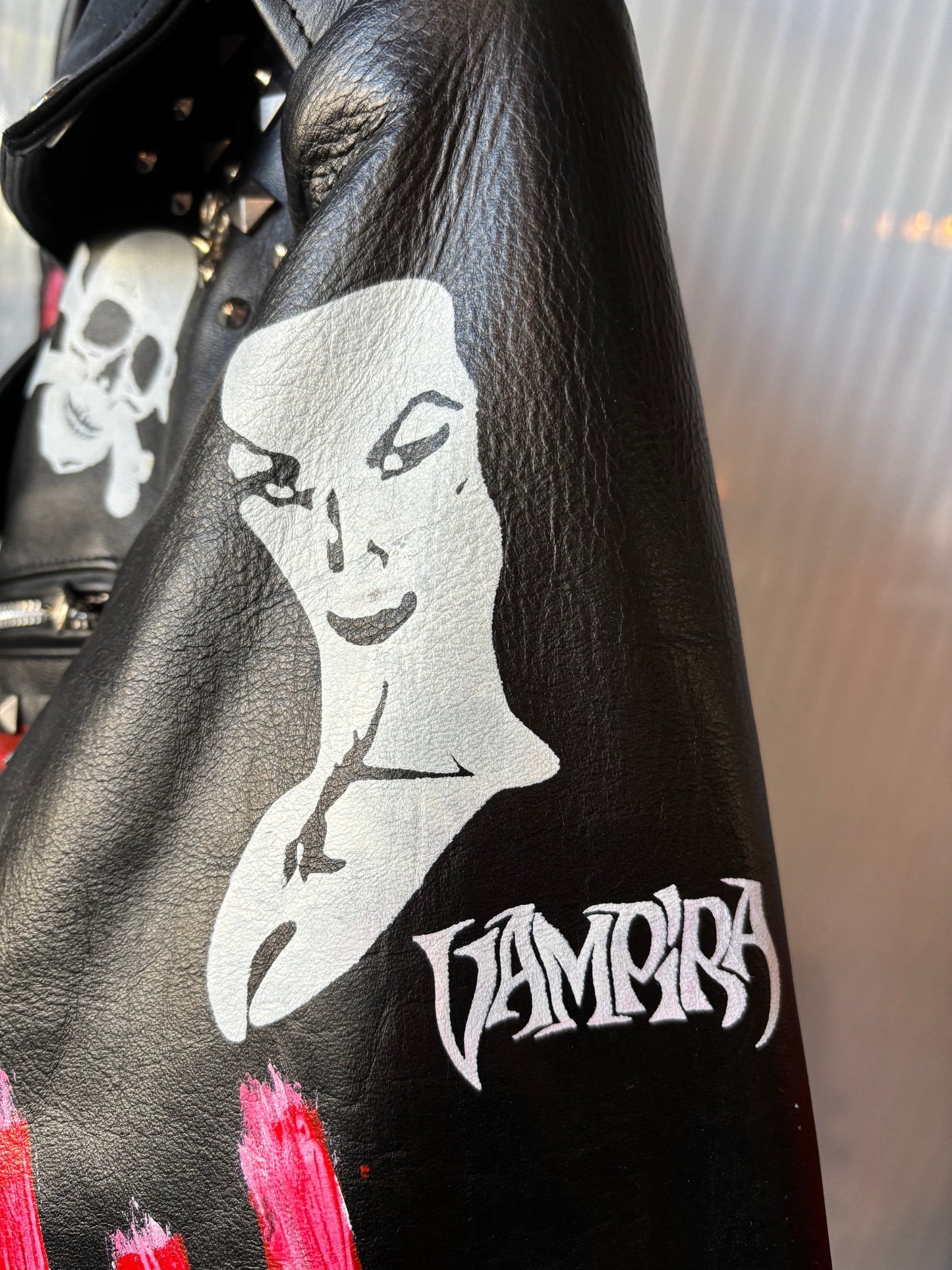 Hand Painted Punk Leather Biker Jacket