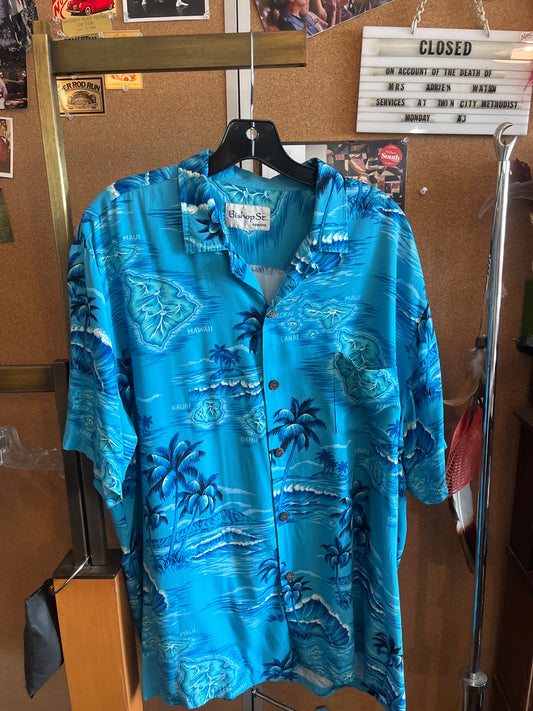 1980s Bishop St Blue Hawaiian Shirt