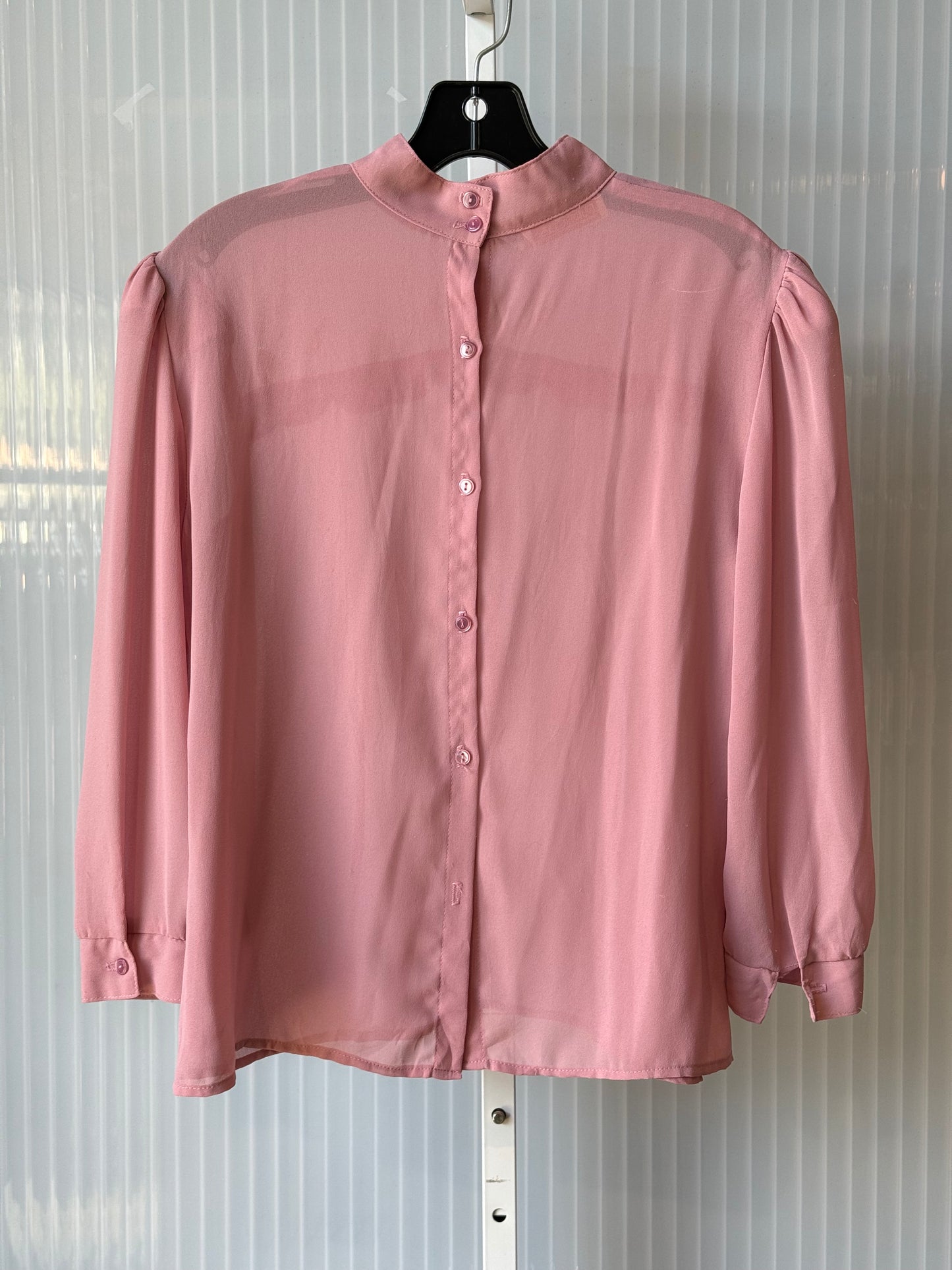 1970s Sheer Pink Long-Sleeve Blouse w/ Embroidery