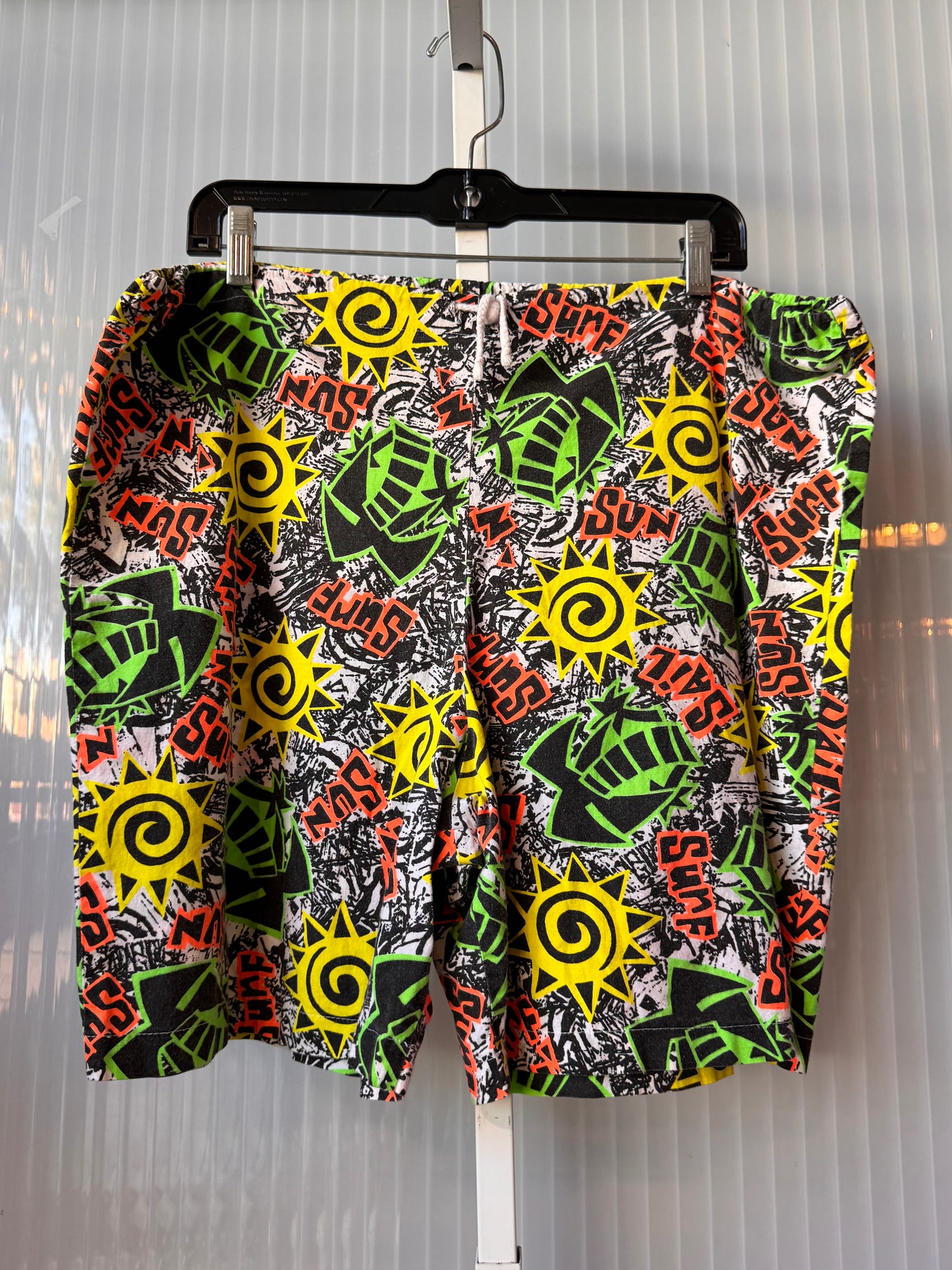 1990s Black & White Neon Printed Summer Shorts