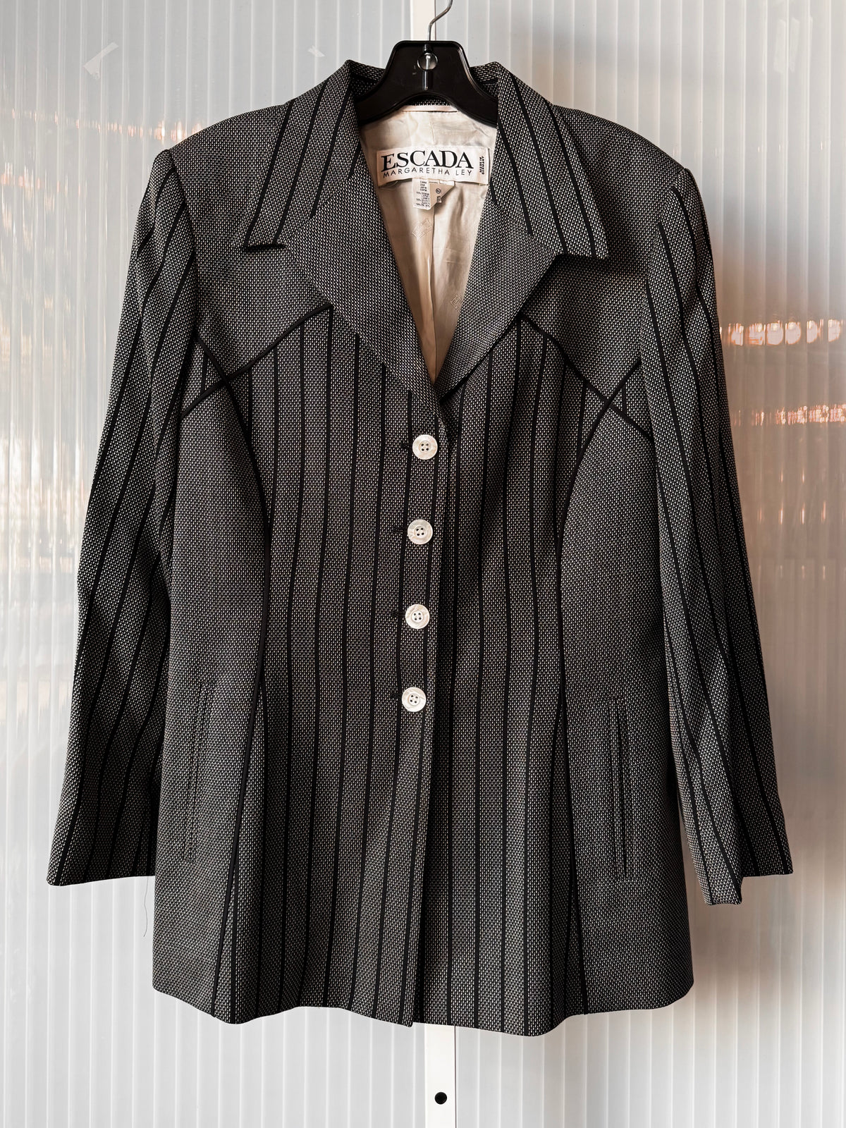 1980s Black & White Striped Blazer Jacket